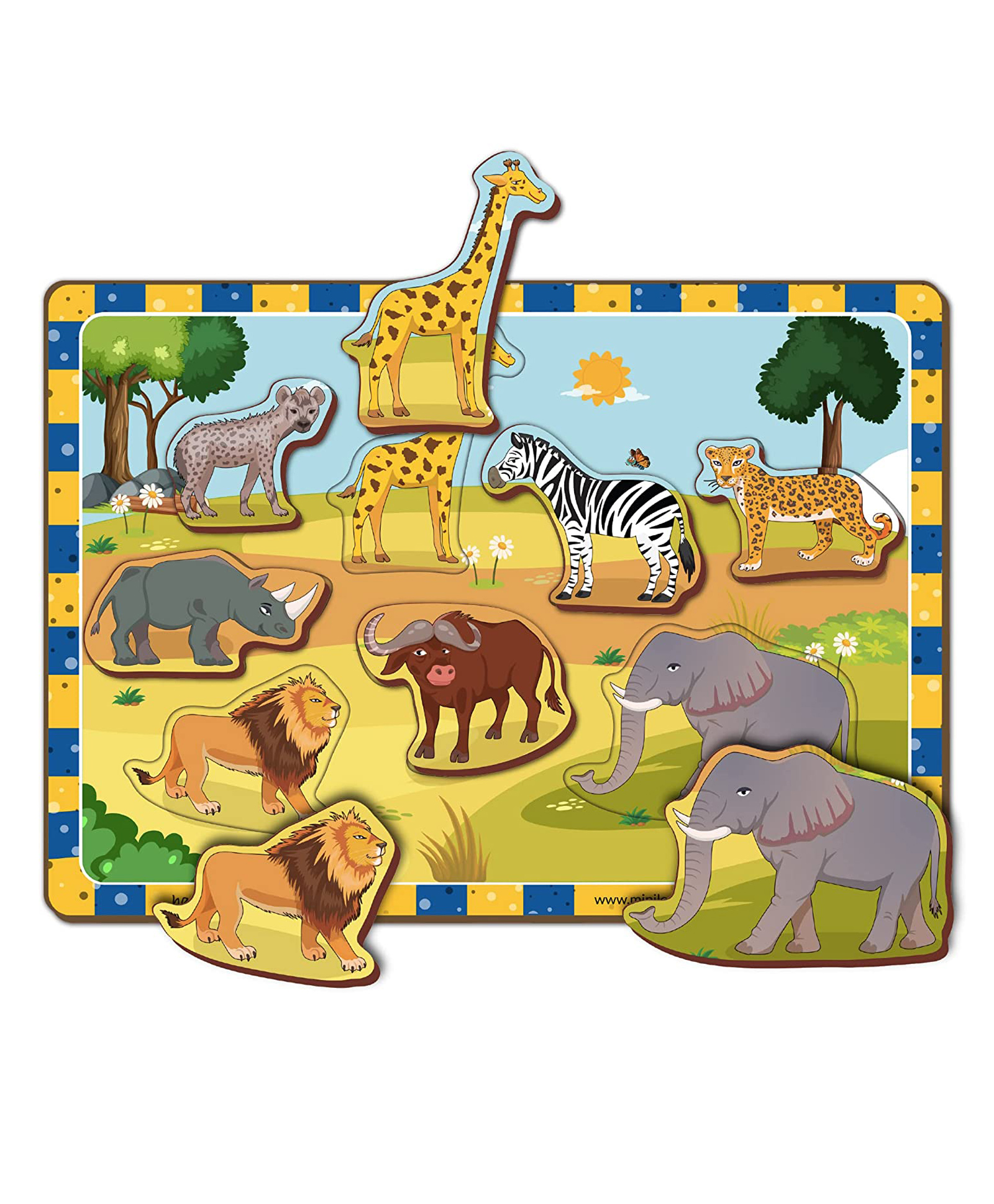 minileaves Mini Leaves Wild Animals Chunky Wooden Educational Puzzle Multicolour-8 Pieces-picture-27