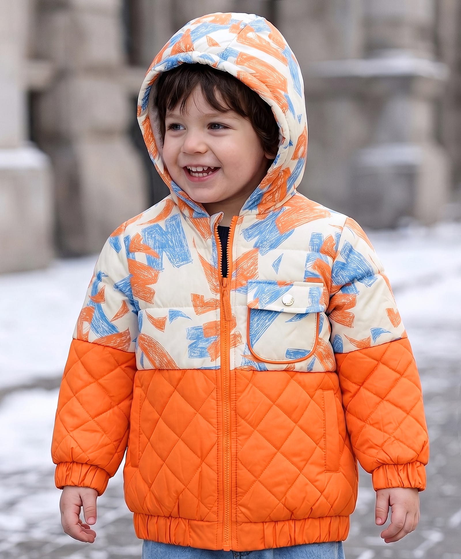 Babyoye Full Sleeves Abstract Printed Hooded Jacket - Orange-picture-19