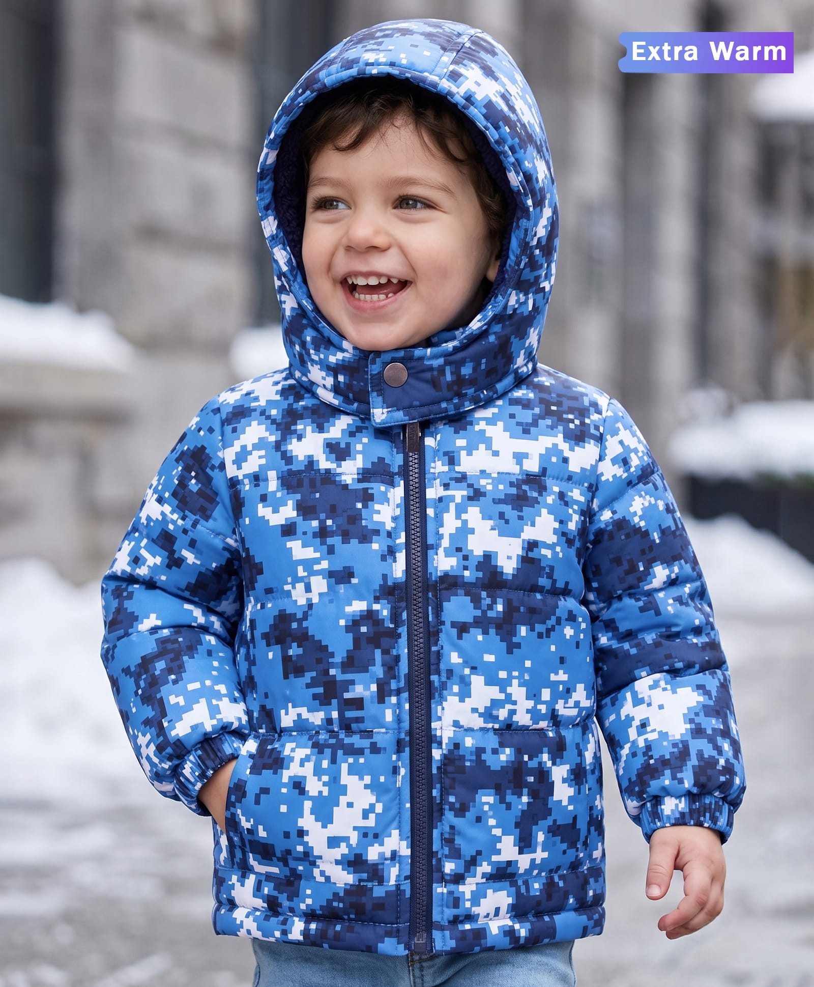 Babyoye Full Sleeves Printed Hooded Jacket - Blue-image-12