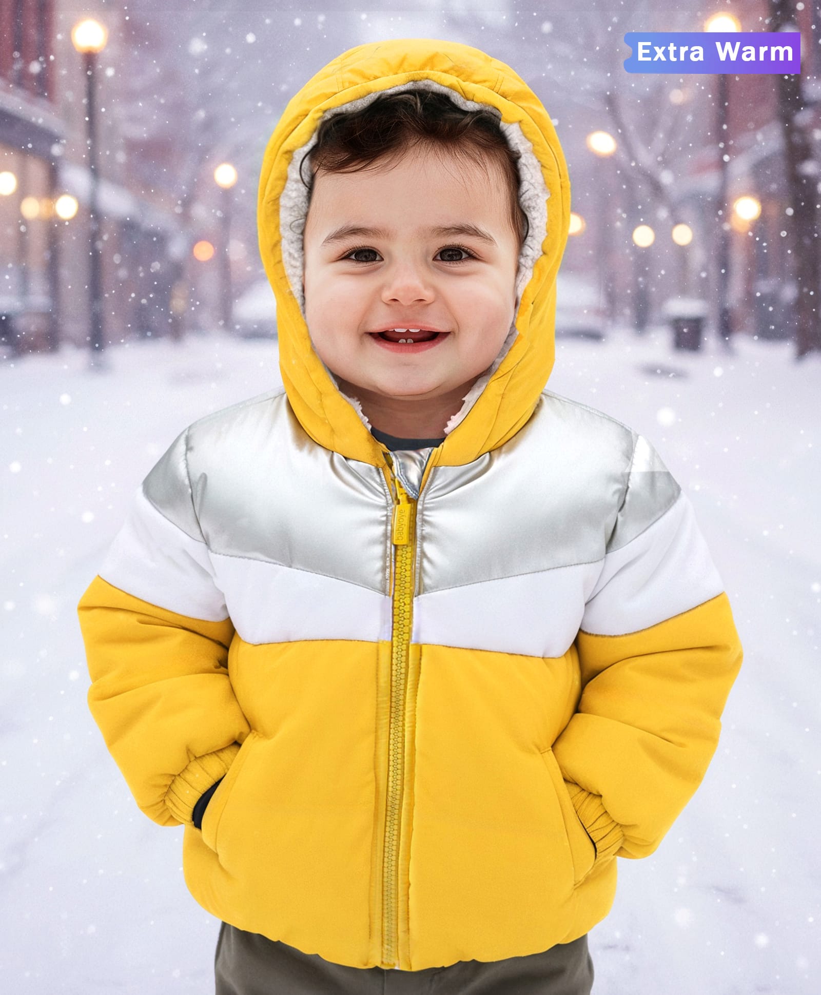 Babyoye  Solid Dyed Full Sleeves Hooded Jacket -Yellow-image-5