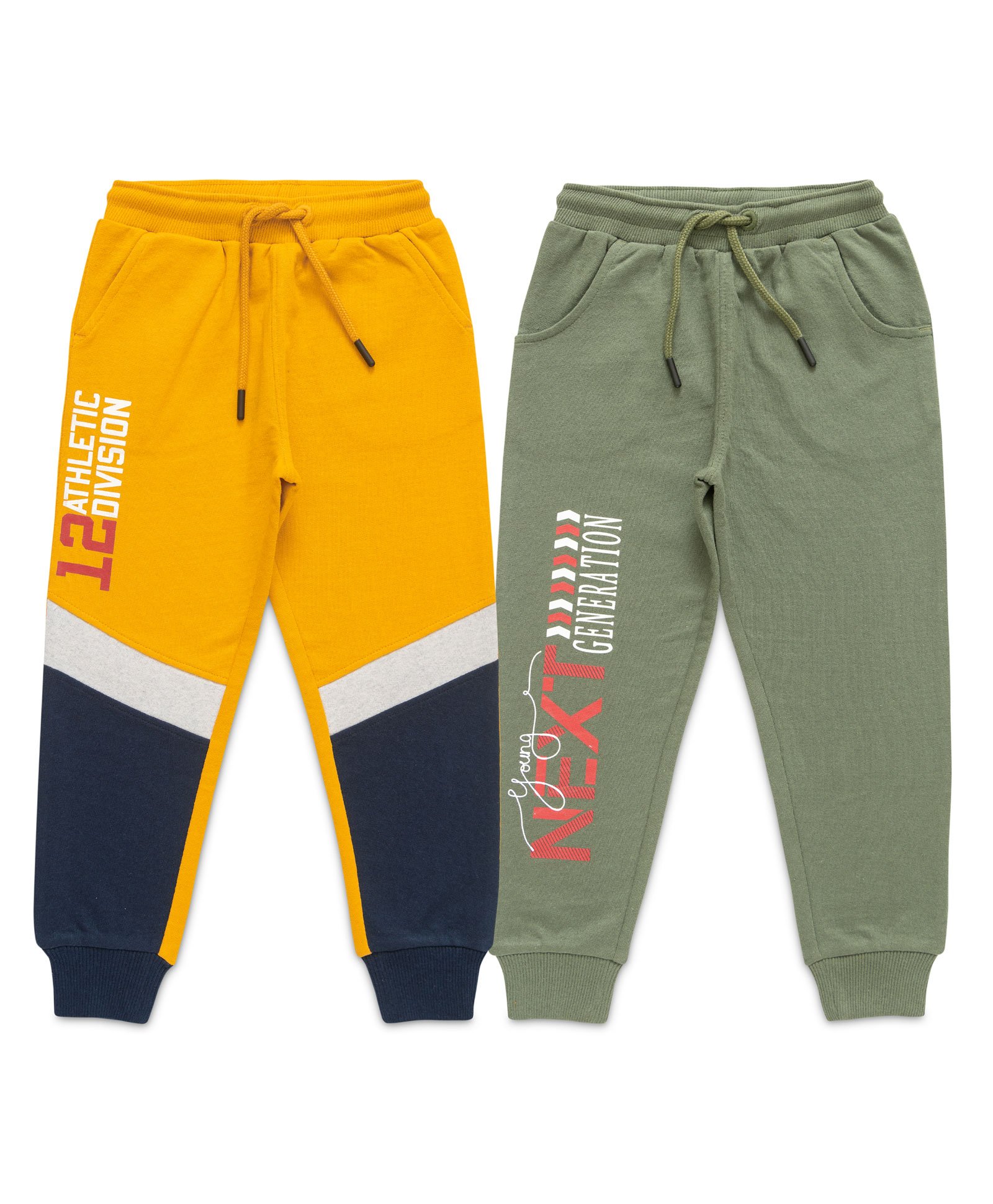 JusCubs Bio Washed Pack Of 2 Colour Blocked Text Printed Track Pants - Yellow Green-picture-27