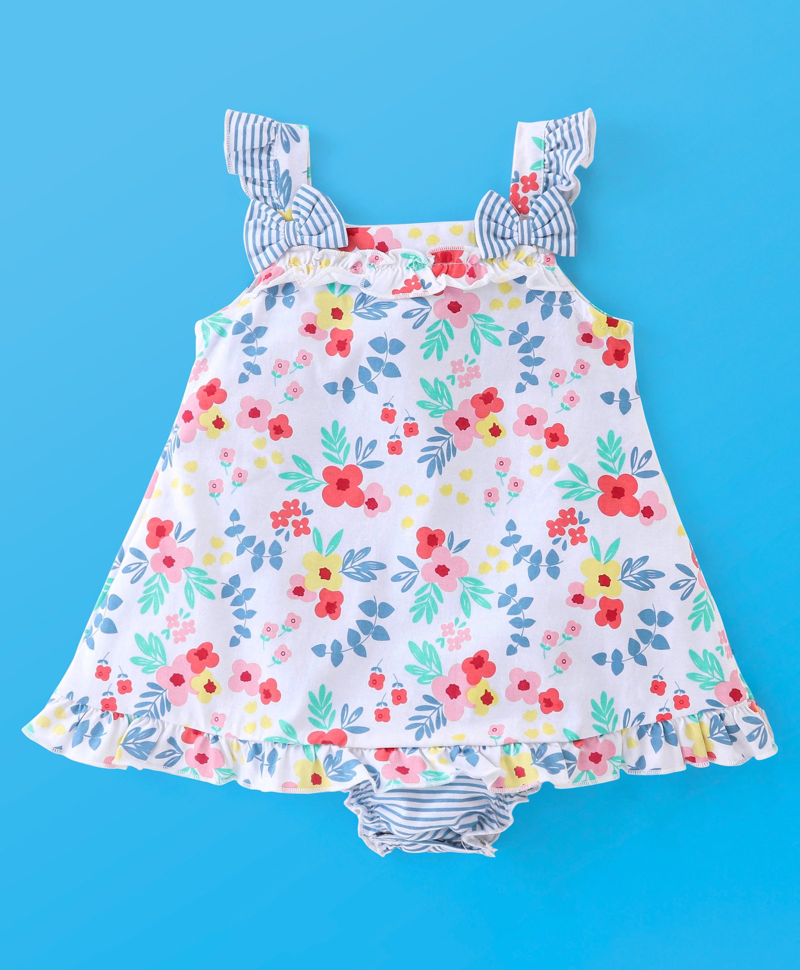 Babyhug 100% Cotton Knit Sleeveless Onesie Floral Print - White-image-45