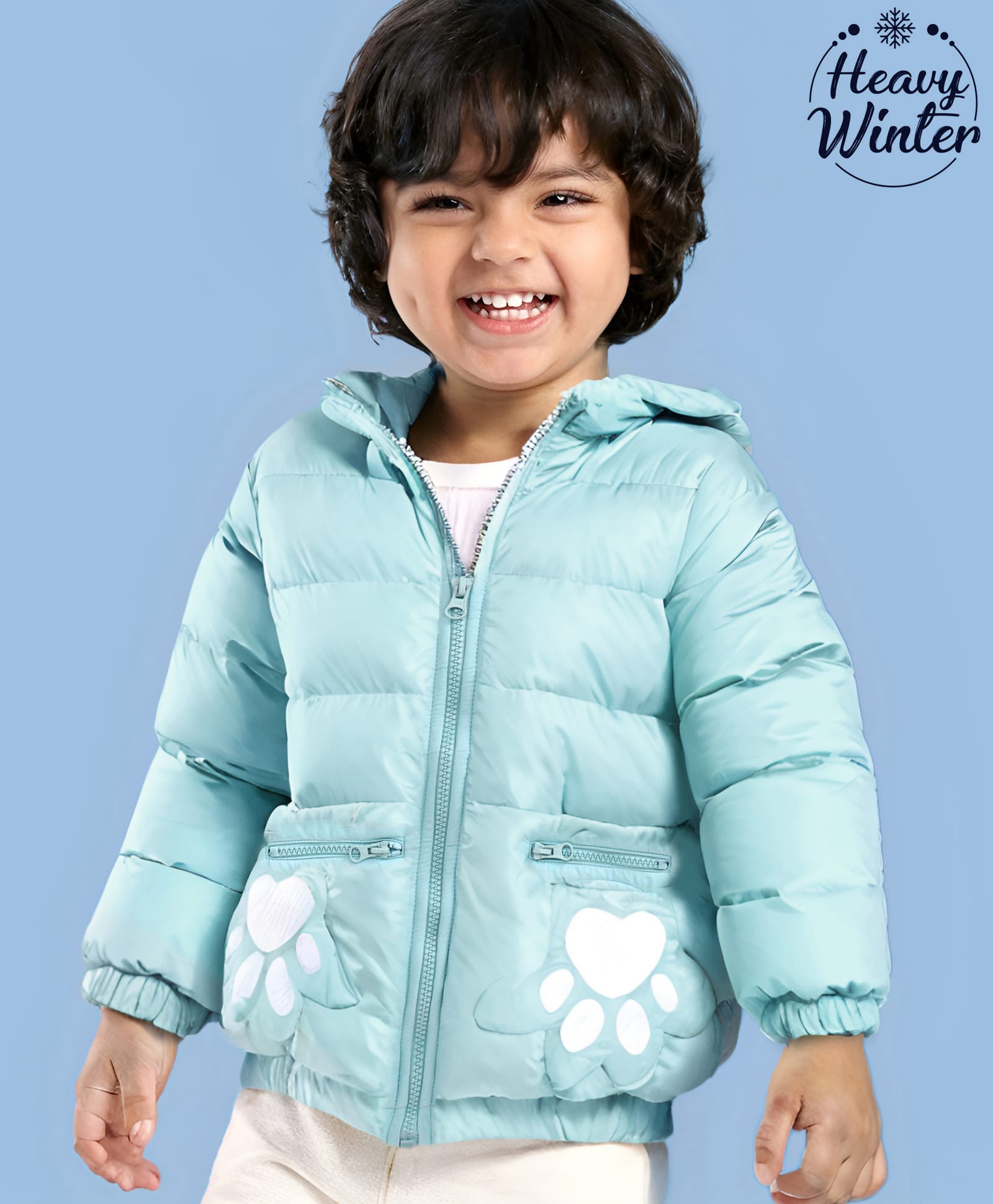 Babyoye Inner Sherpa Lined Solid Dyed Full Sleeves Hooded Jacket with Animal Print - Blue-picture-14