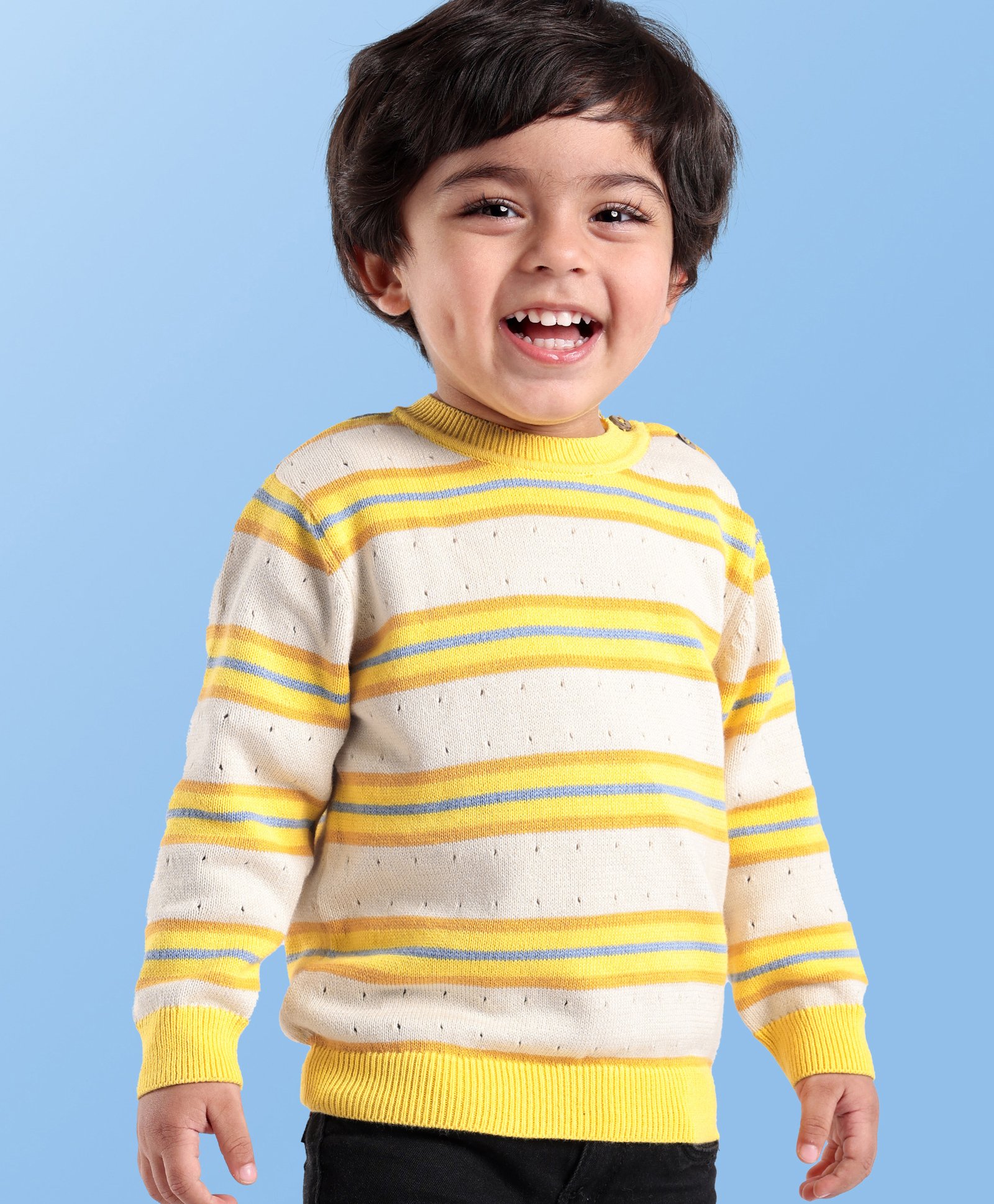 Babyoye 100% Cotton Colour Blocked Full Sleeves Pullovers - Yellow-image-15