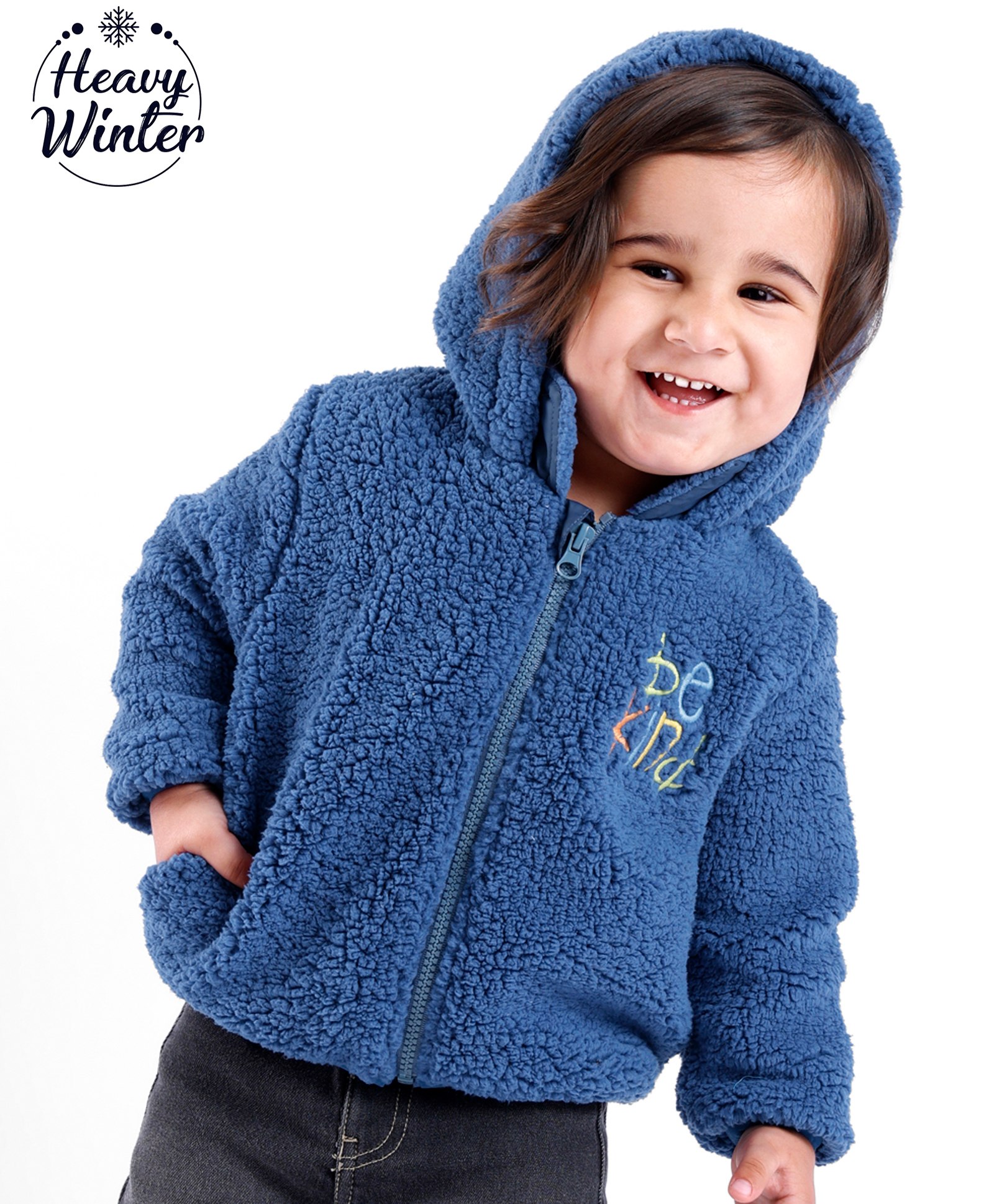 Babyoye Dyed Full Sleeves Hooded Jacket with Be Kind Embroidered - Blue-image-21