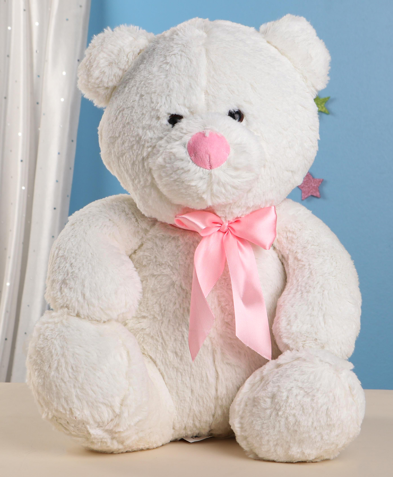 Play Toons Super Soft and Super Fluffy Teddy Bear with Bow White - Height 41 cm-picture-18