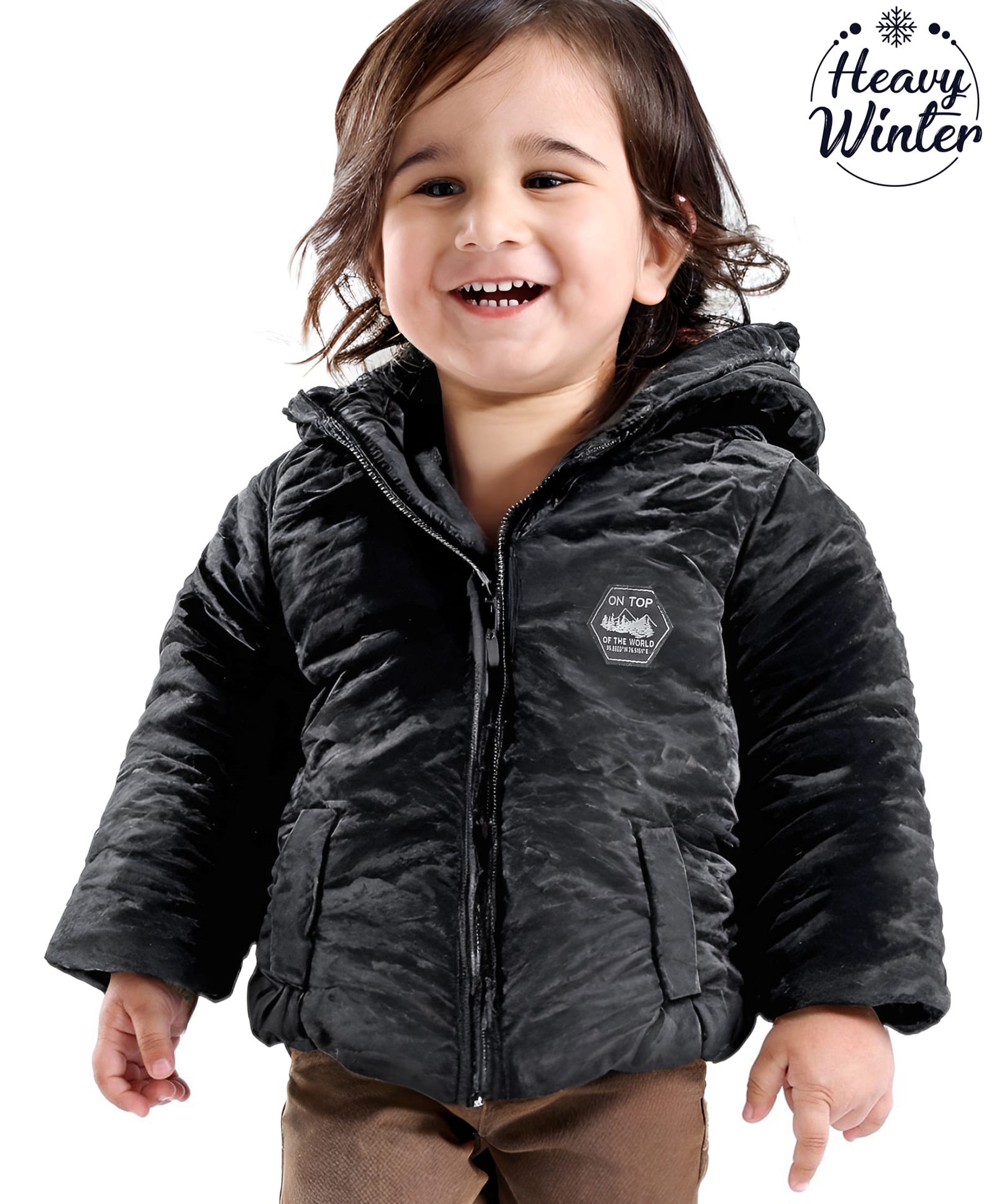 Babyoye Inner Sherpa Lined Woven Full Sleeves Velvet Textured Hooded Jacket - Black-picture-19