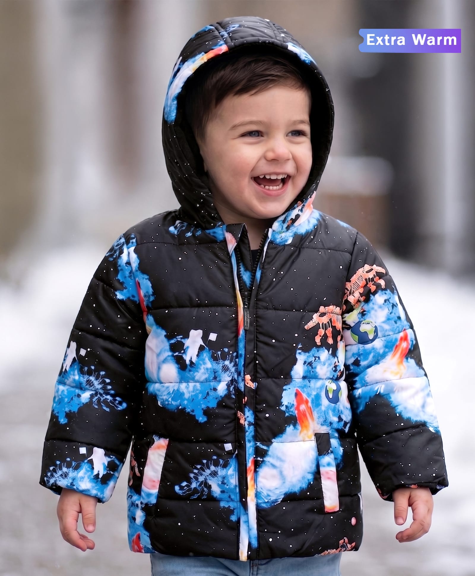 Babyoye Full Sleeves  All Over Space Print Hooded Jacket - Blue-image-38