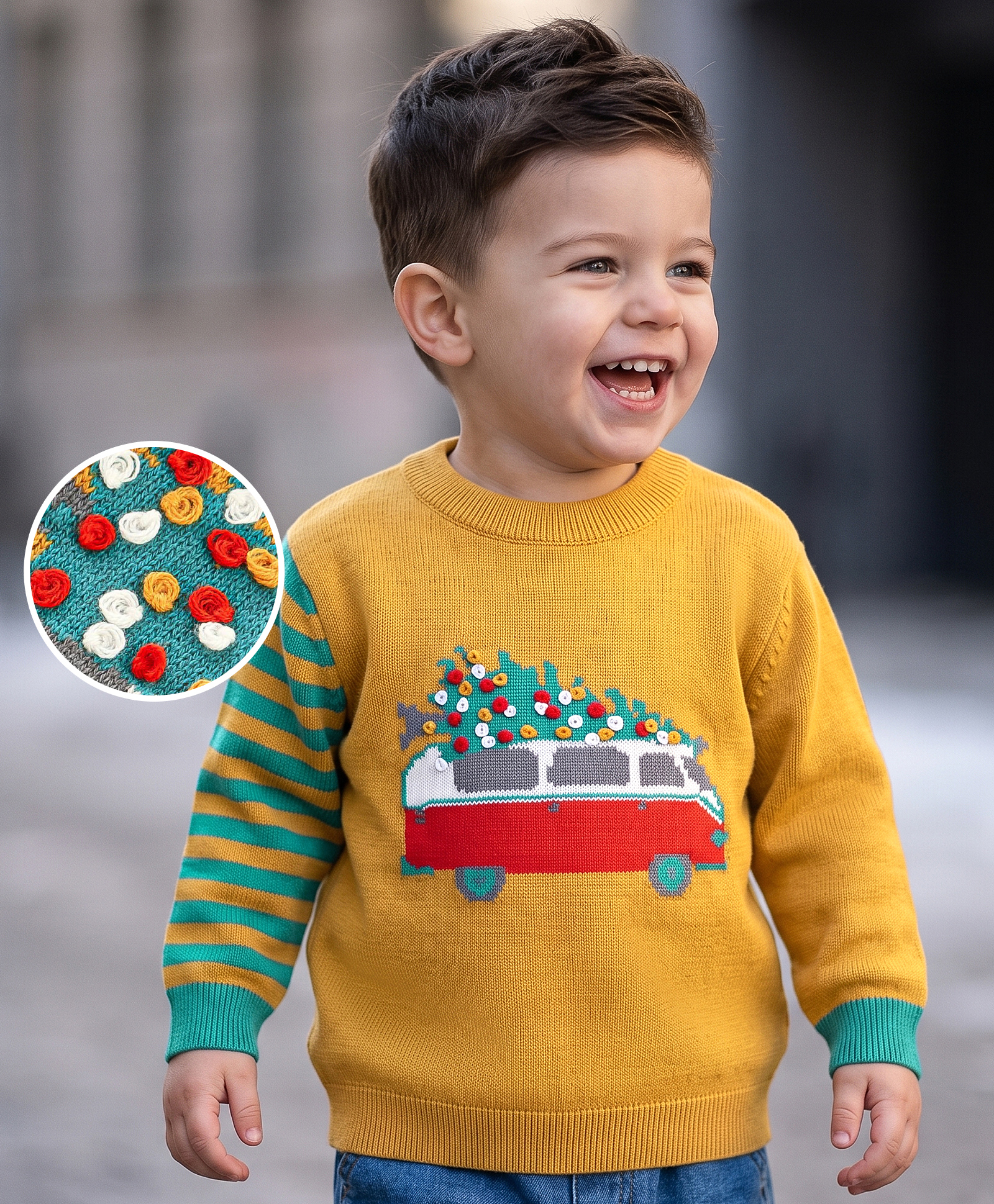 Babyoye 100% Cotton Embellished Full Sleeves Car Print Pullover - Blue & Yellow-image-5