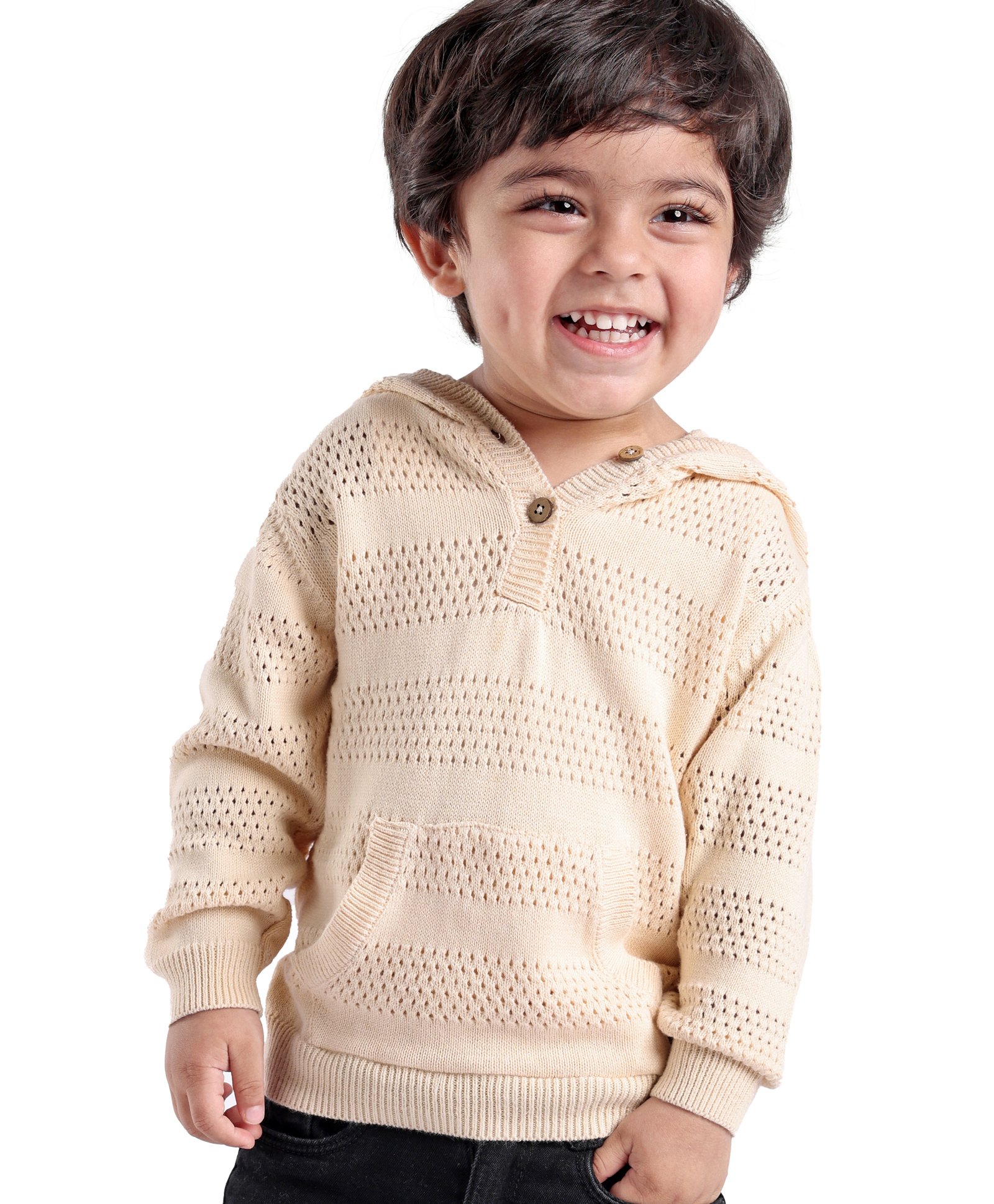 Babyoye  100% Cotton Solid Dyed Full Sleeves Hooded Sweater - Off White-image-18