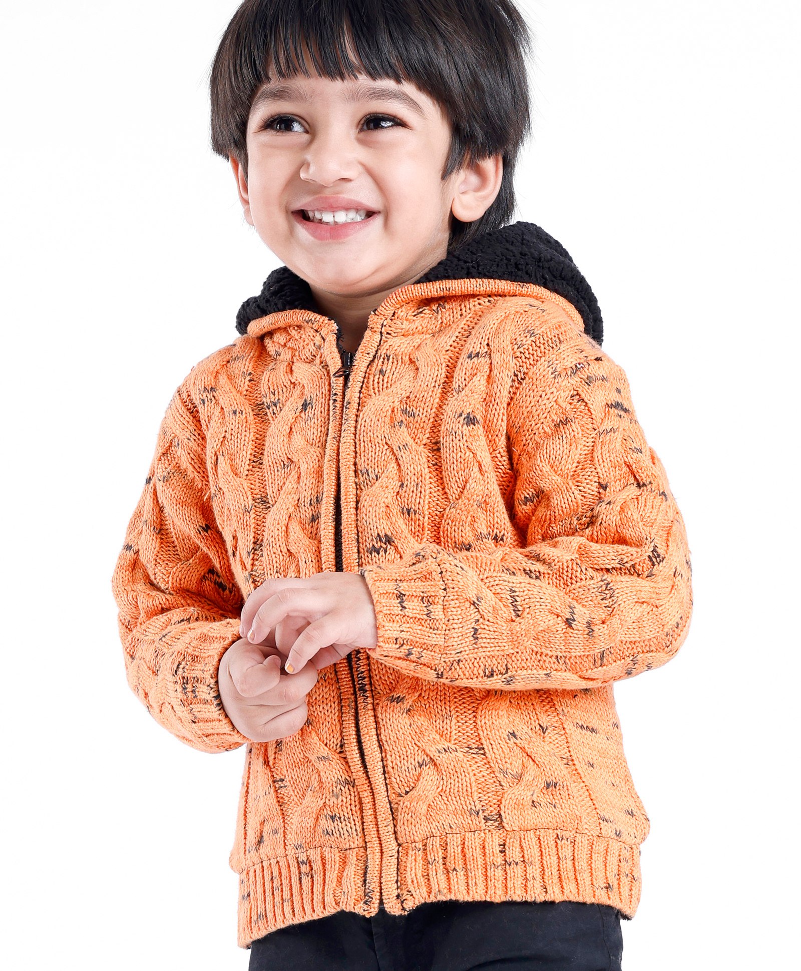 Babyoye 100% Cotton Full Sleeves Sweatjacket Cable Knit - Orange-image-47