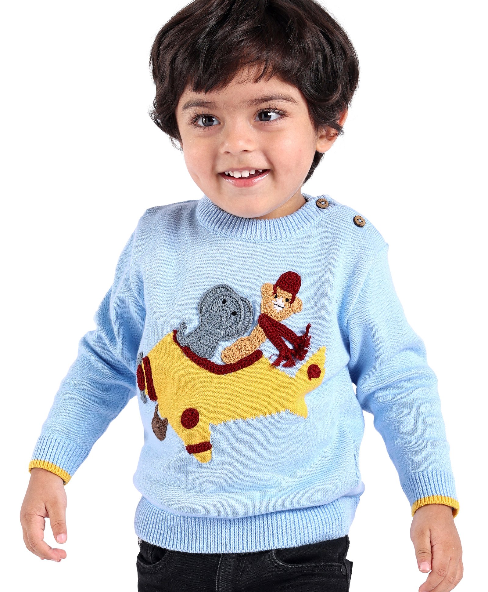 Babyoye 100% Cotton Full Sleeves Plane Design Sweater - Blue-image-29