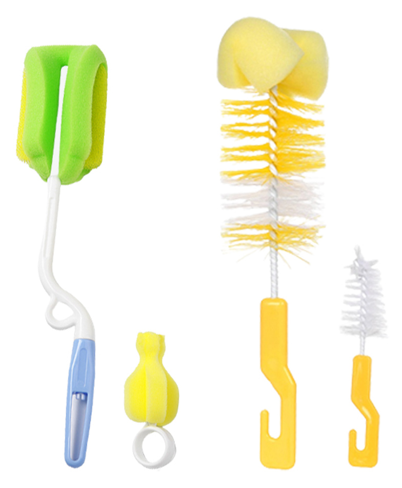Chinmay Kids Baby Milk Bottle Brush Nipple Straw Cleaner Sponge Flexible Handle & Bristles Brush Cleaner - Green & Yellow-picture-27
