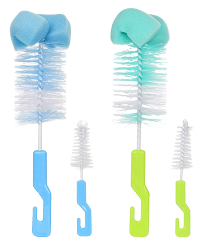 Chinmay Kids 4 Pcs Baby Milk Bottle Brush Nipple Straw Cleaner Sponge Flexible Handle & Bristles Brush Cleaner - Green & Blue-picture-16