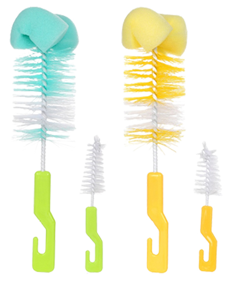 Chinmay Kids 4 Pcs Baby Milk Bottle Brush Nipple Straw Cleaner Sponge Flexible Handle & Bristles Brush Cleaner - Yellow & Blue-picture-27