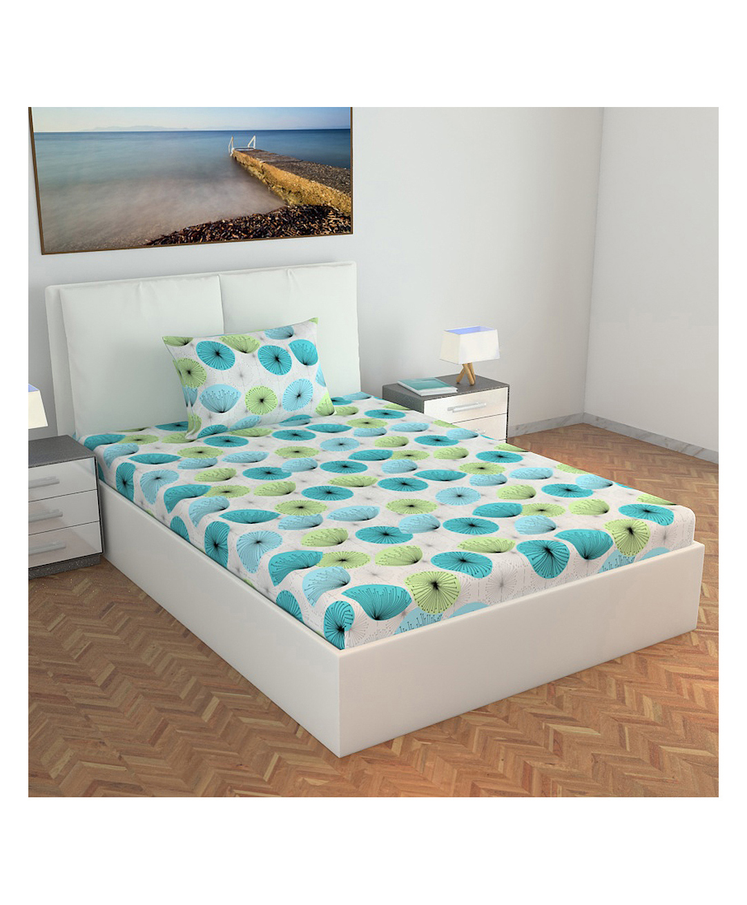 Divine Casa Dandelionies 100% Cotton Single Size Bedsheet with 1 Pillow Cover Single Bed Sheet for Living Room Baltic Sea - Blue-image-16