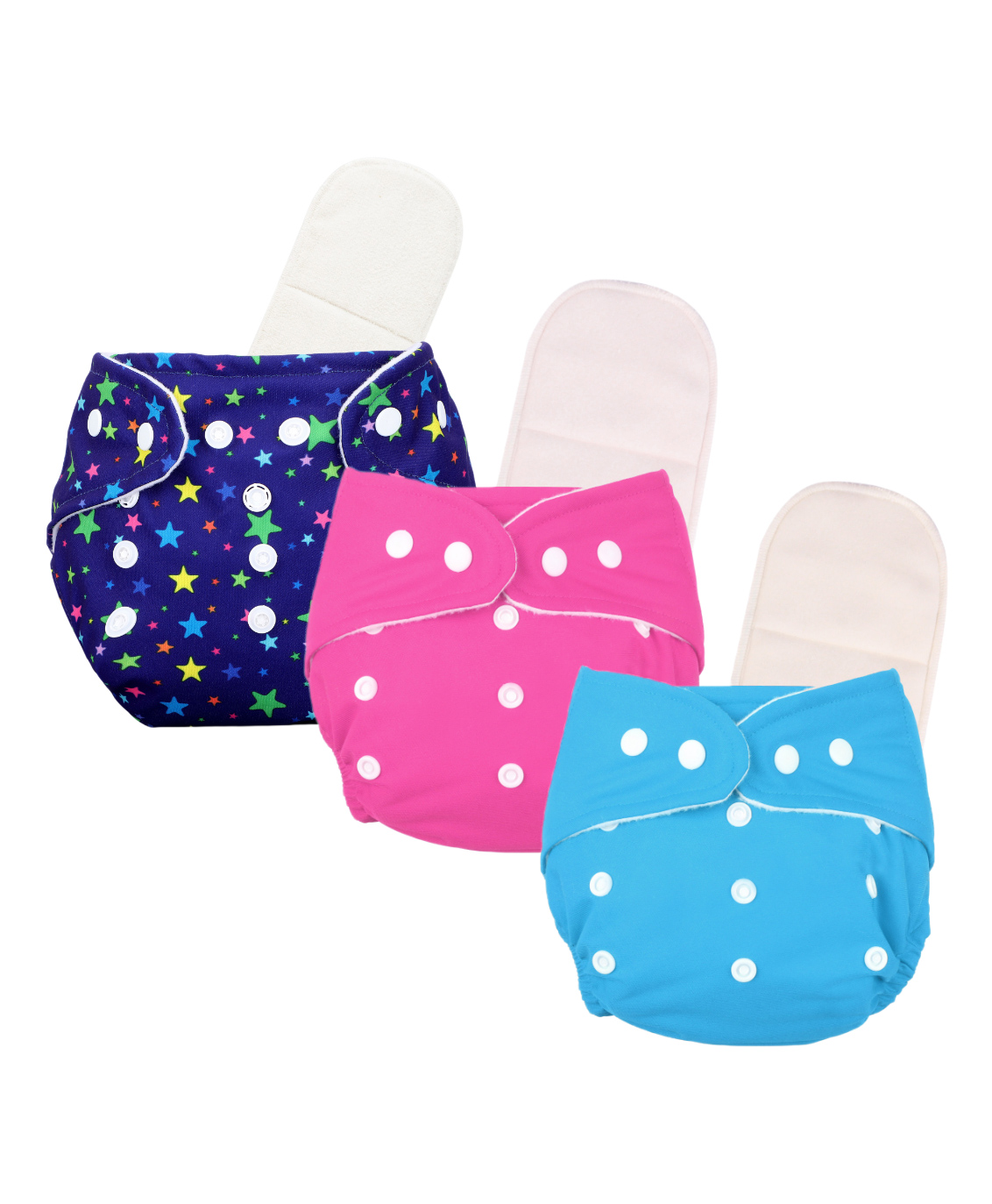 Deedry Cloth Diapers Reusable With Insert Pack of 3 - Multi Color-image-36