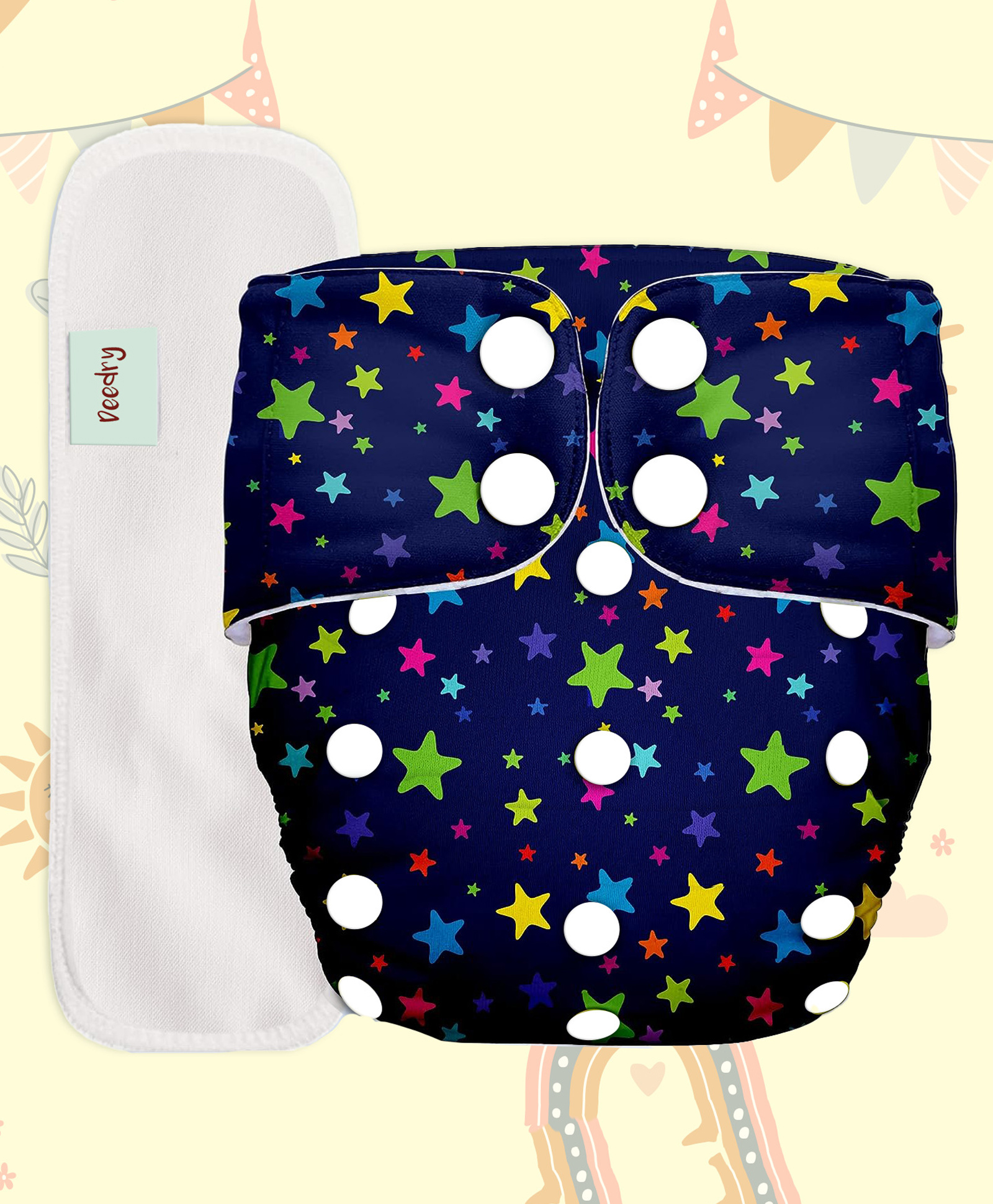 Deedry Reusable Adjustable Cloth Diapers with Insert Star Print -  Blue-image-0