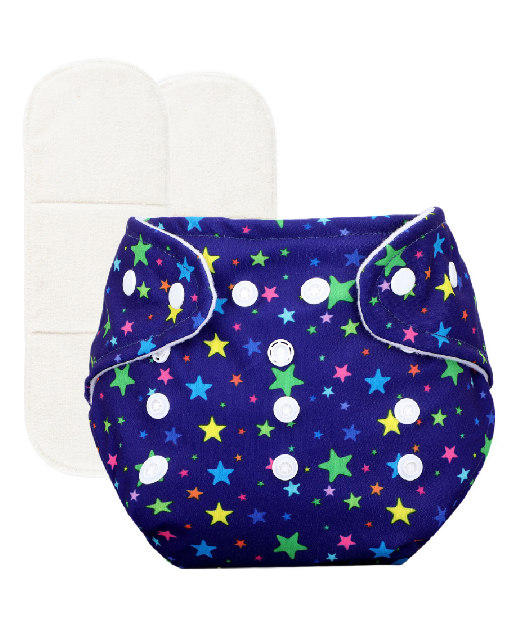 Deedry Reusable Adjustable Cloth Diapers with 2 Inserts Star Print - Navy Blue-image-7
