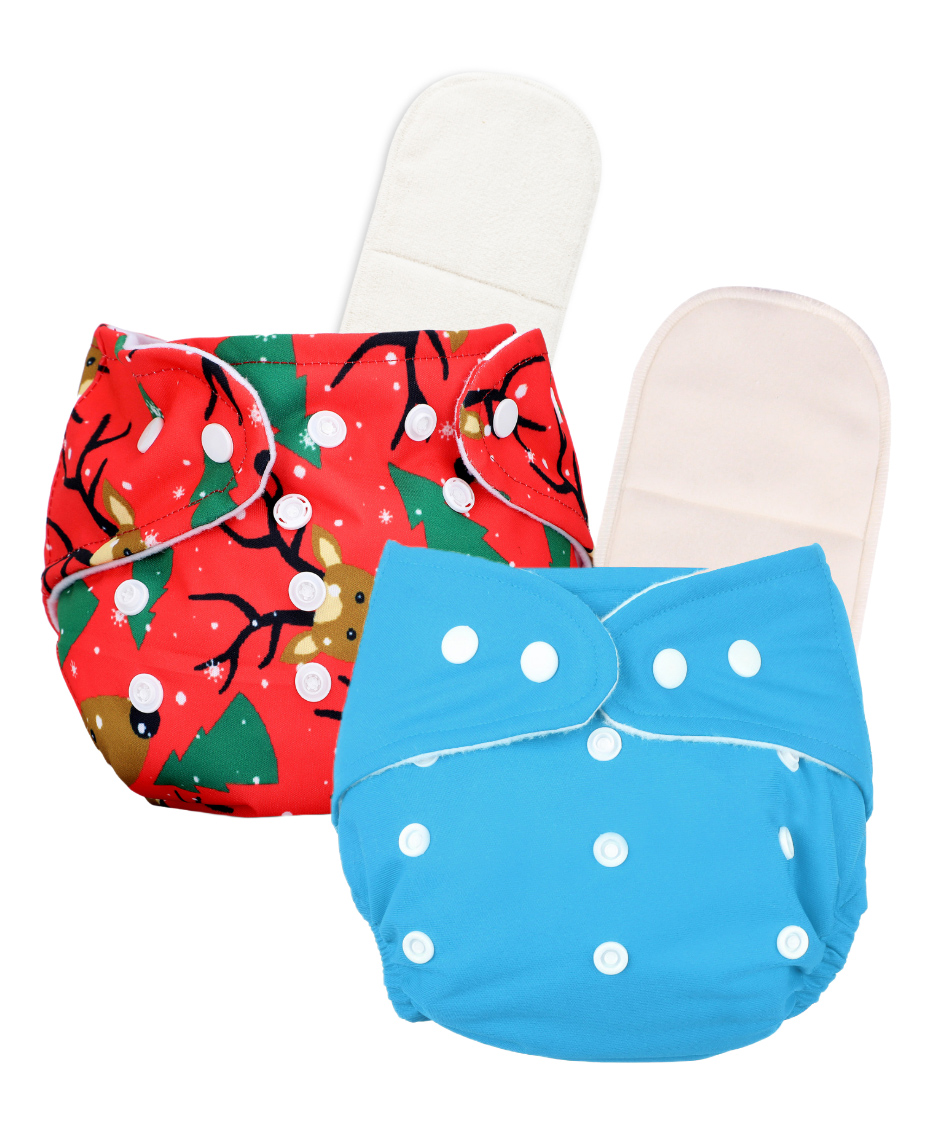 Deedry Cloth Reusable Diapers With Insert Pack of 2 - Red & Blue-image-26