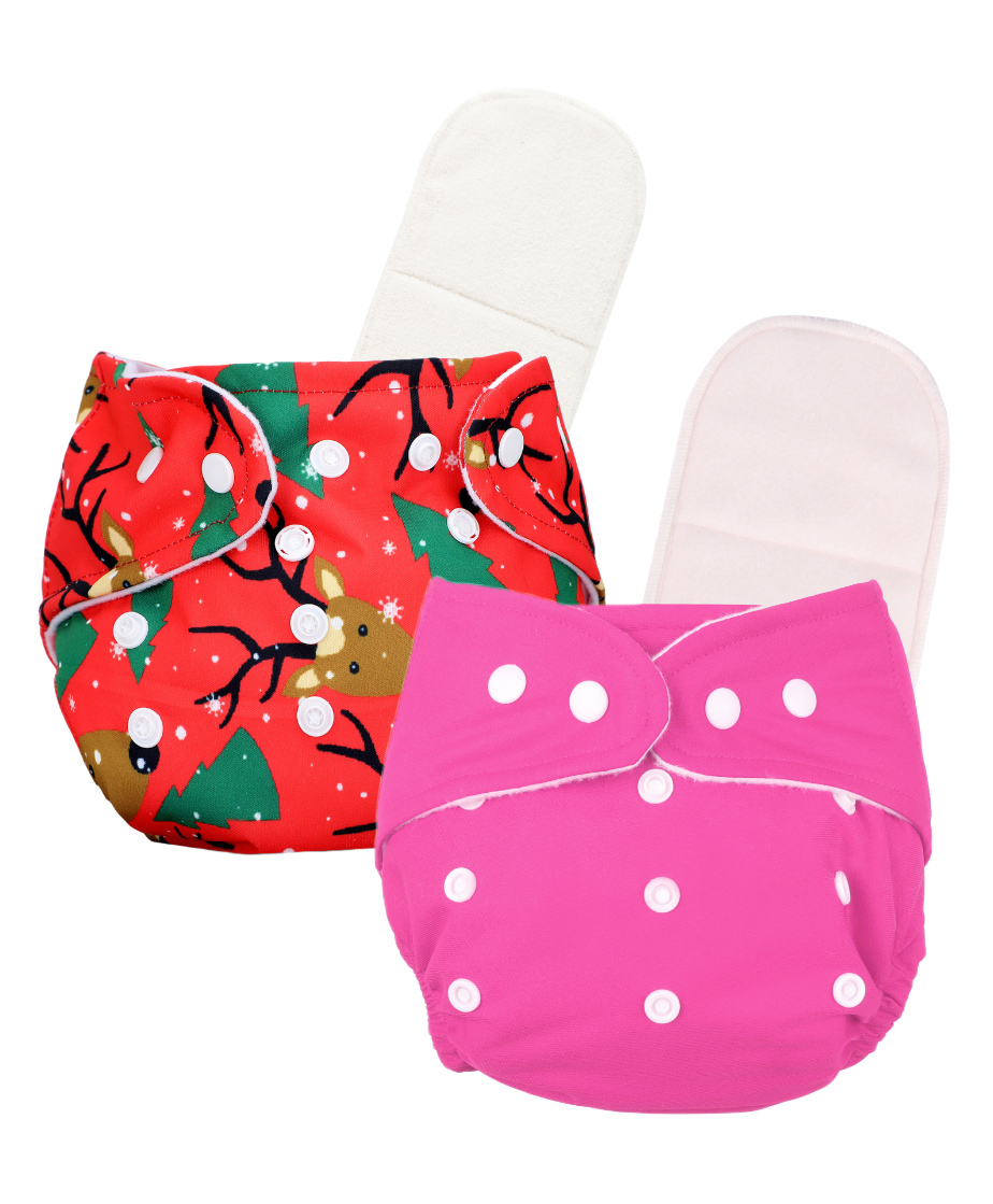 Deedry Cloth Reusable Diapers With Insert Pack of 2 - Red & Pink-picture-26