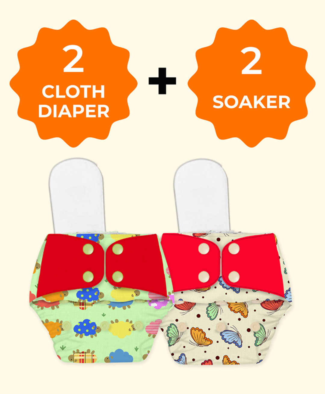 Snugkins Freesize Reusable Waterproof & Washable 2 Pocket Diapers & 2 Soakers - Multicolor-picture-49