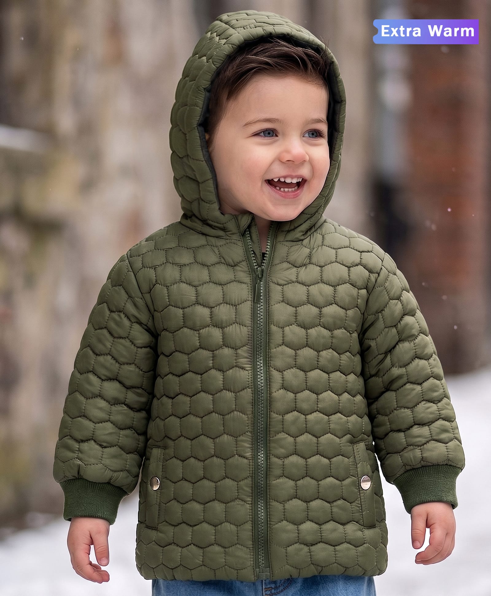 Babyoye Full Sleeves Textured Hooded Jacket - Green-image-13