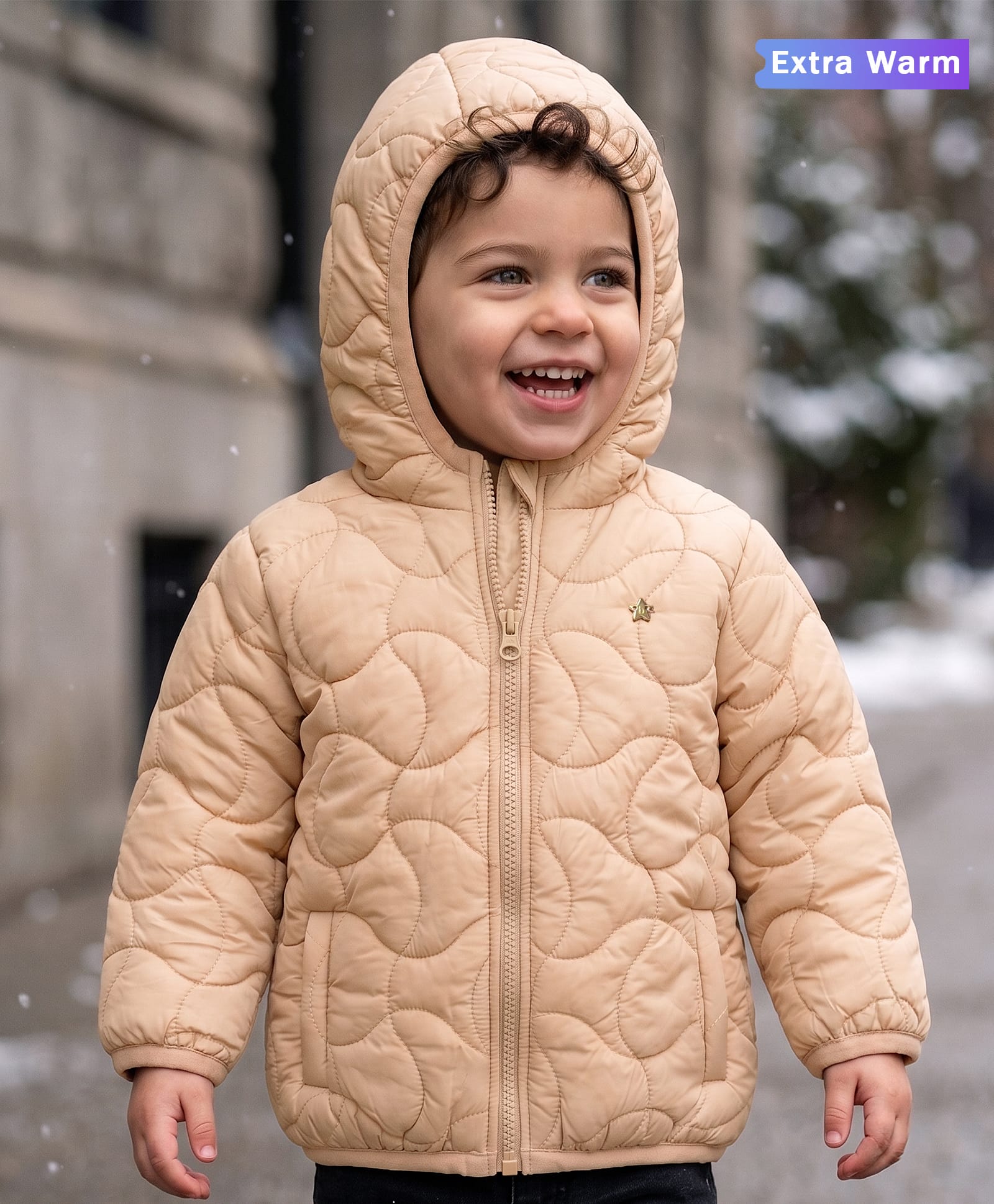 Babyoye Quilted Full Sleeves Jacket Textured - Beige-picture-23