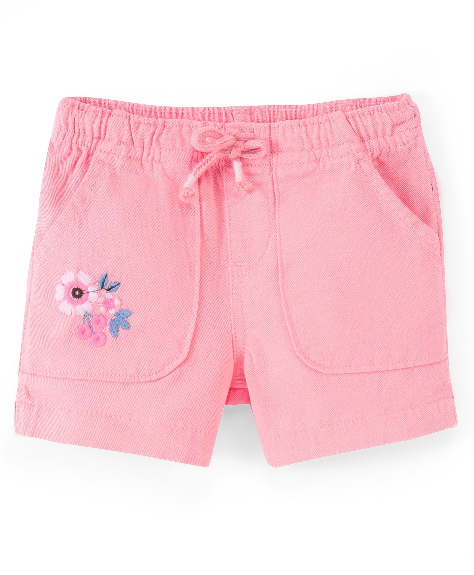 Babyhug Cotton Spandex Shorts With Stretch & Floral Embroidery - Peach-image-48