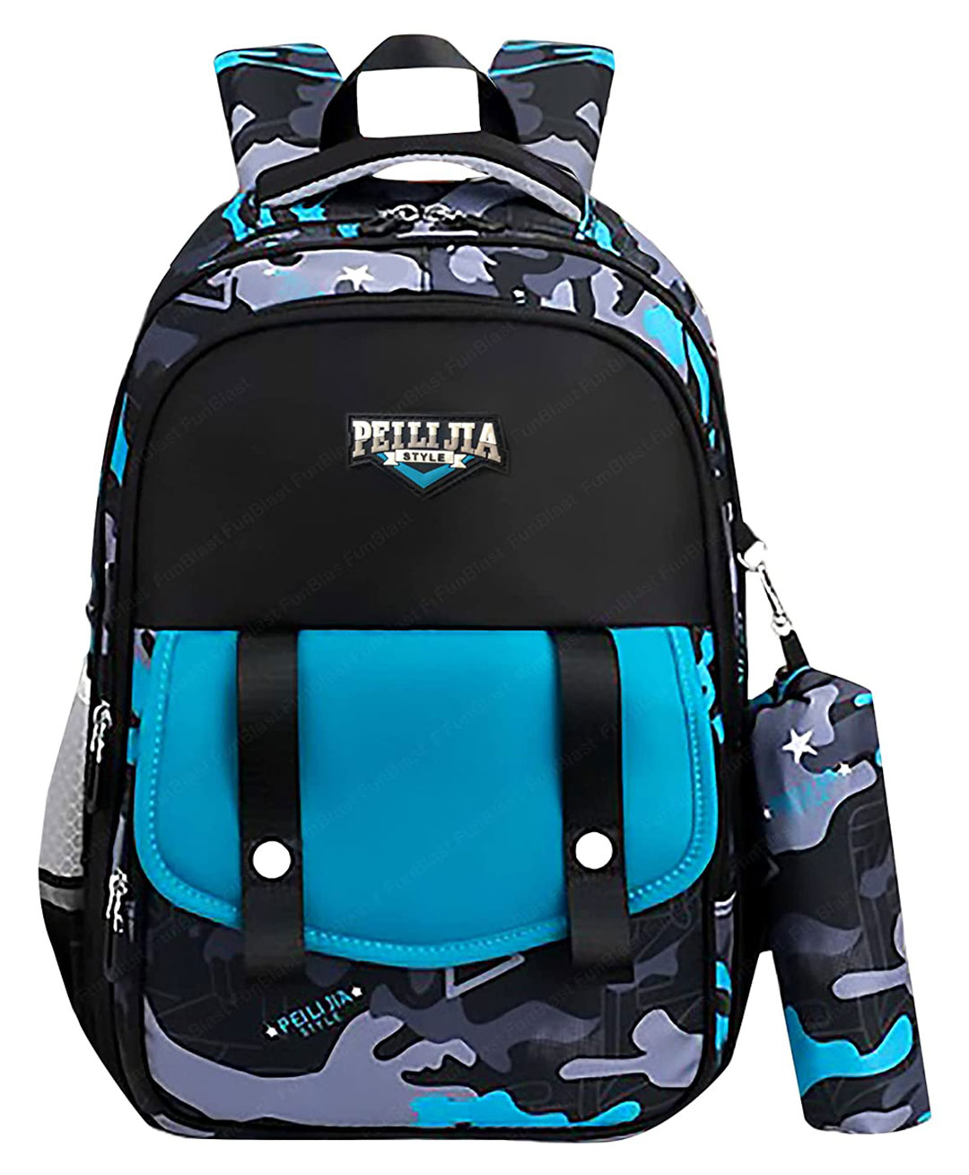 FunBlast Multipurpose School Bag With Pencil Pouch Black & Blue - 16 Inches-image-26