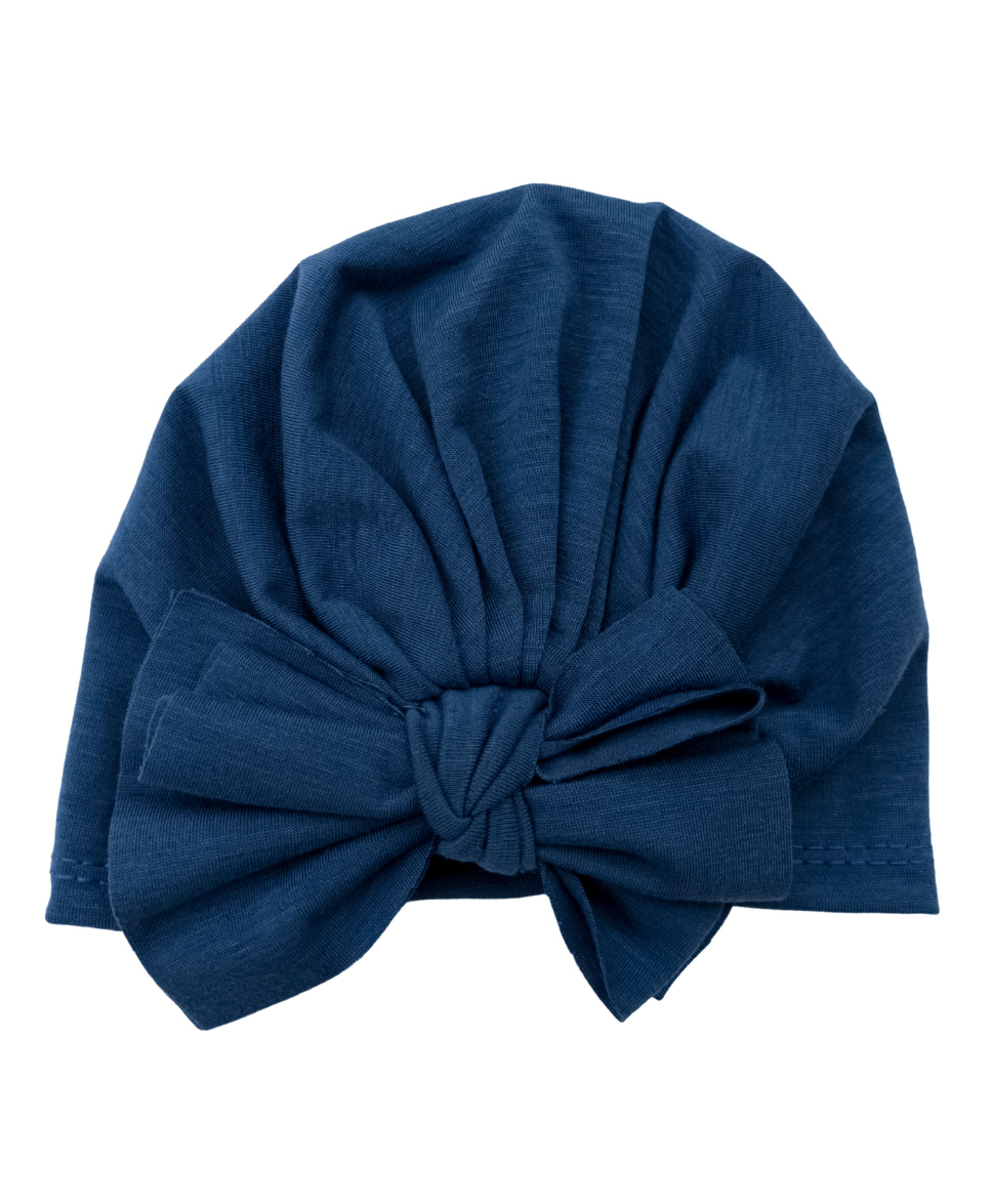 THE LITTLE LOOKERS Unisex Soft Hosiery Turban Bow Knot Cap Navy Blue - Diameter 18 cm-image-3