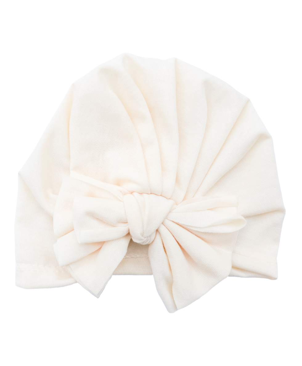 THE LITTLE LOOKERS Unisex Soft Hosiery Turban Bow Knot Cap Off White - Diameter 18 cm-picture-24