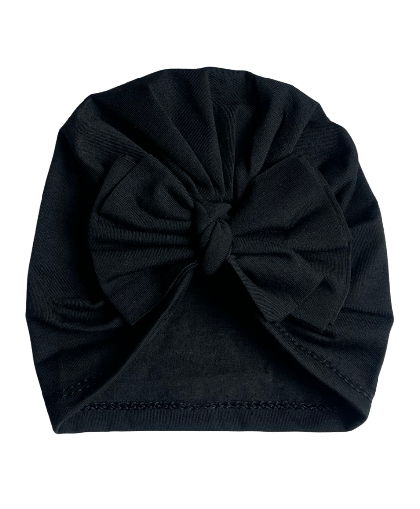 THE LITTLE LOOKERS Unisex Soft Hosiery Turban Bow Knot Cap Black - Diameter 18 cm-image-22