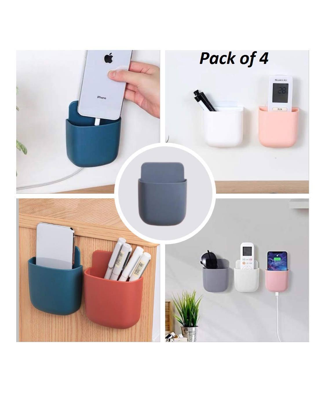 BOXOT IMPEX Mini Multipurpose Wall Holder with Mobile Charging Point Plastic Pack of 4(Color May Vary)-image-8