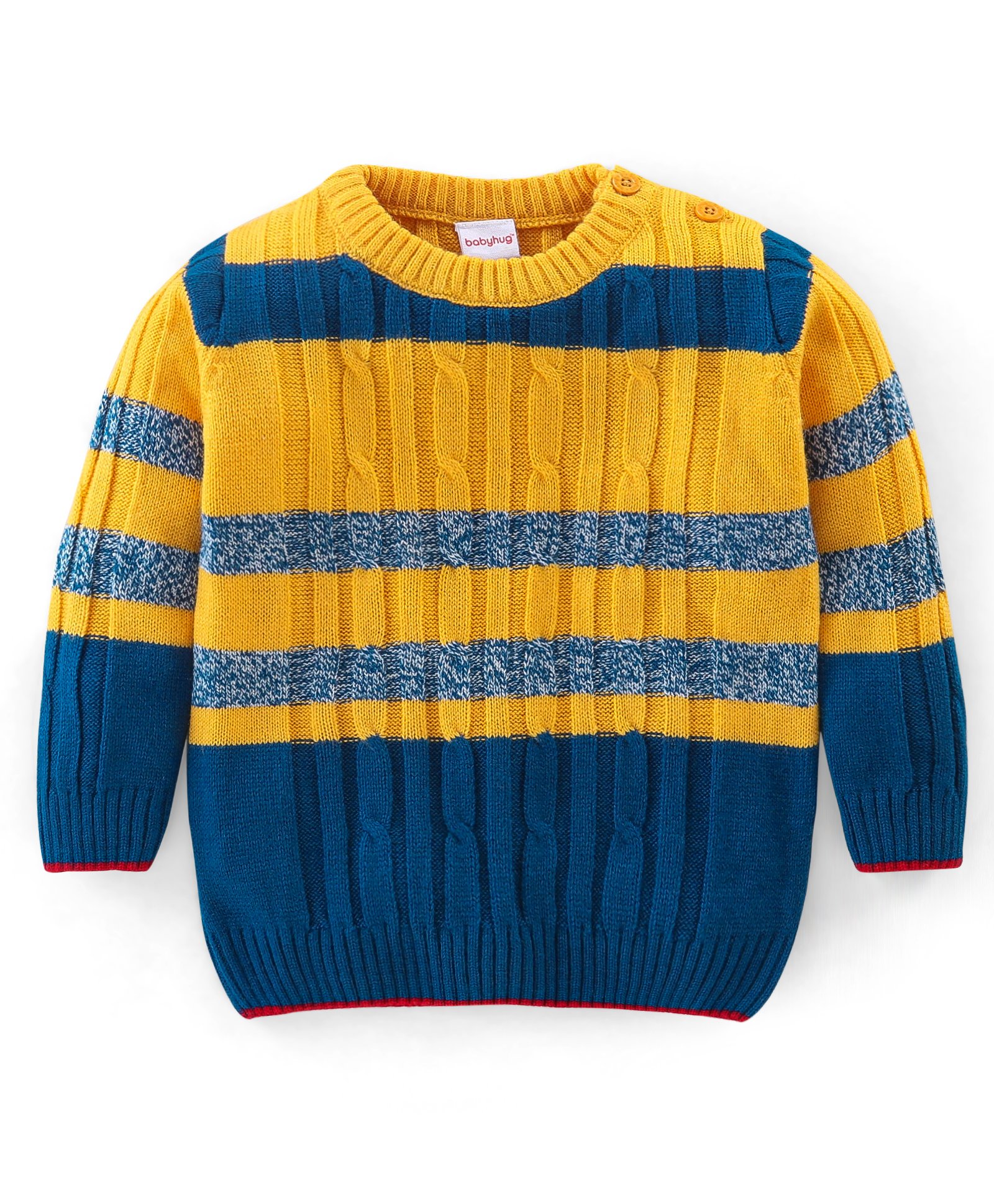 Babyhug 100% Acrylic Knit Full Sleeves Stripe Print Sweater - Yellow & Navy Blue-image-33