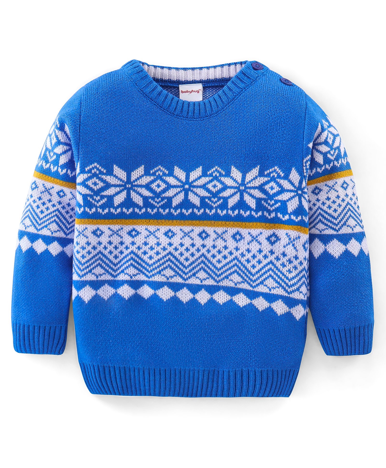 Babyhug 100% Acrylic Knit Full Sleeves Floral Design Sweater - Blue-image-28
