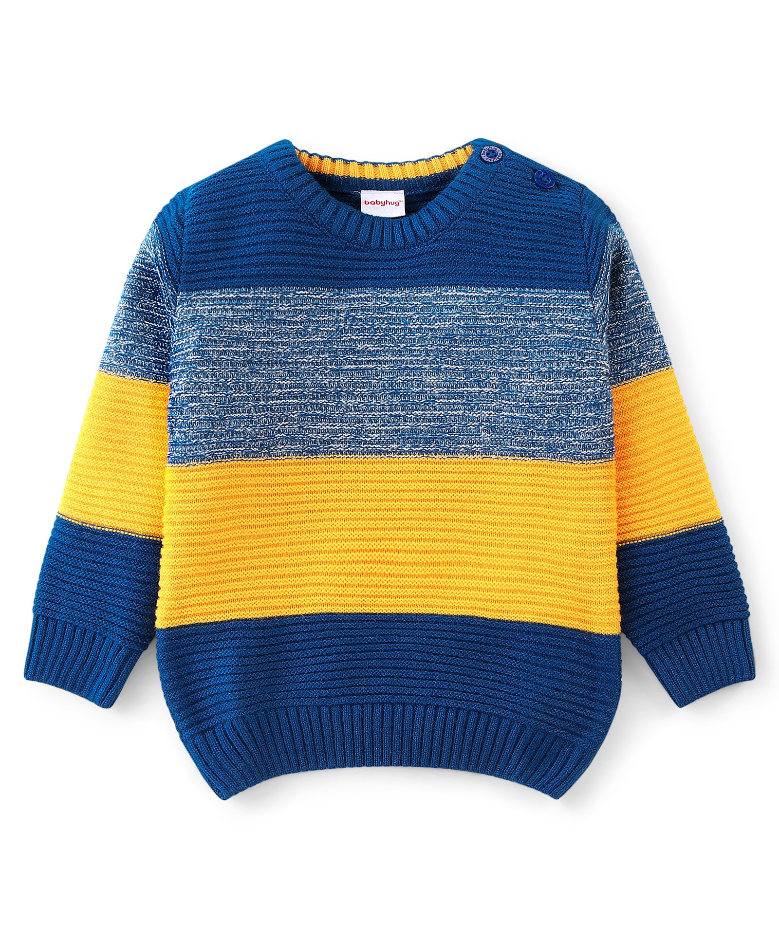 Babyhug Acrylic Knit Full Sleeves Pullover Sweater - Yellow & Navy Blue-image-46