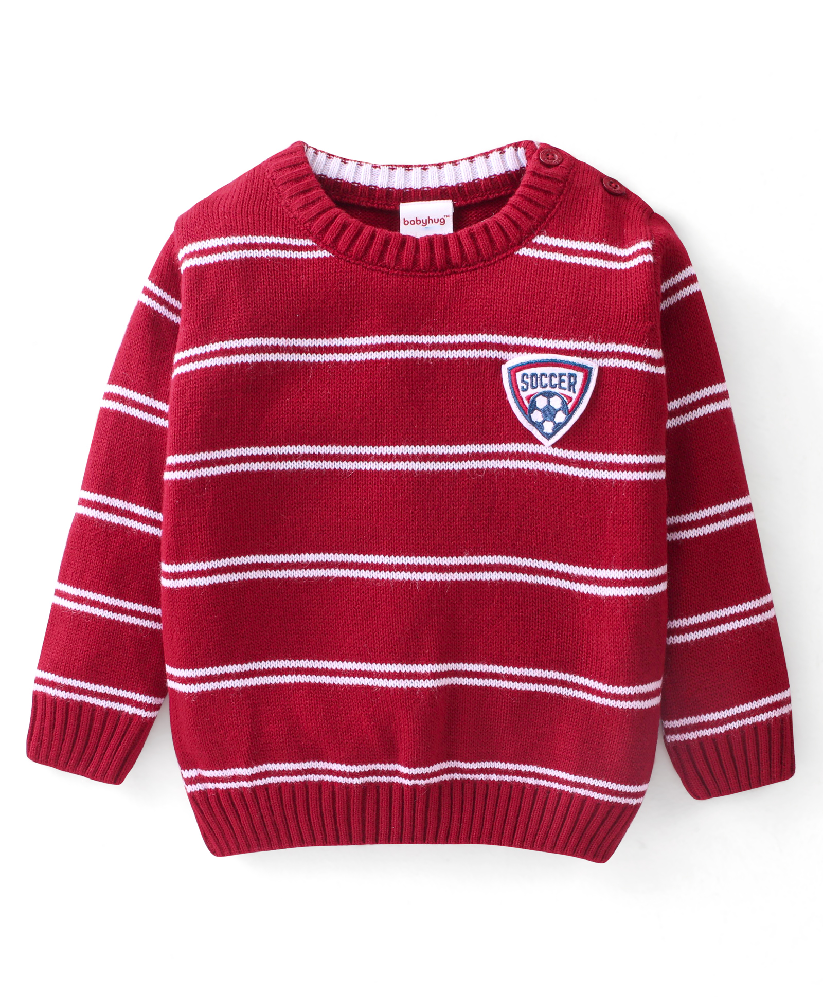 Babyhug 100% Acrylic Full Sleeves Sweater Stripes Design With Badge- Red-image-23