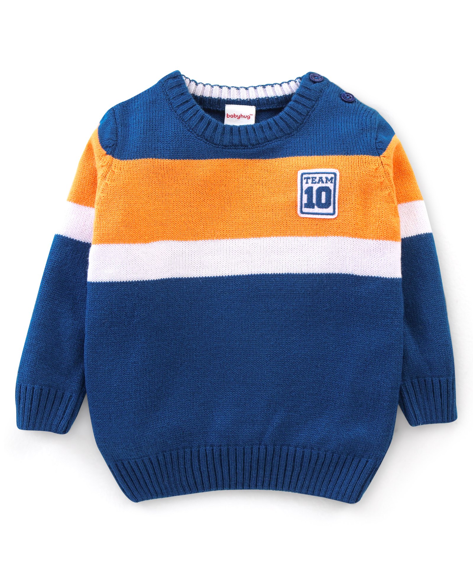 Babyhug 100% Acrylic Knit Full Sleeves Sweater With Stripes - Navy & Orange-image-48