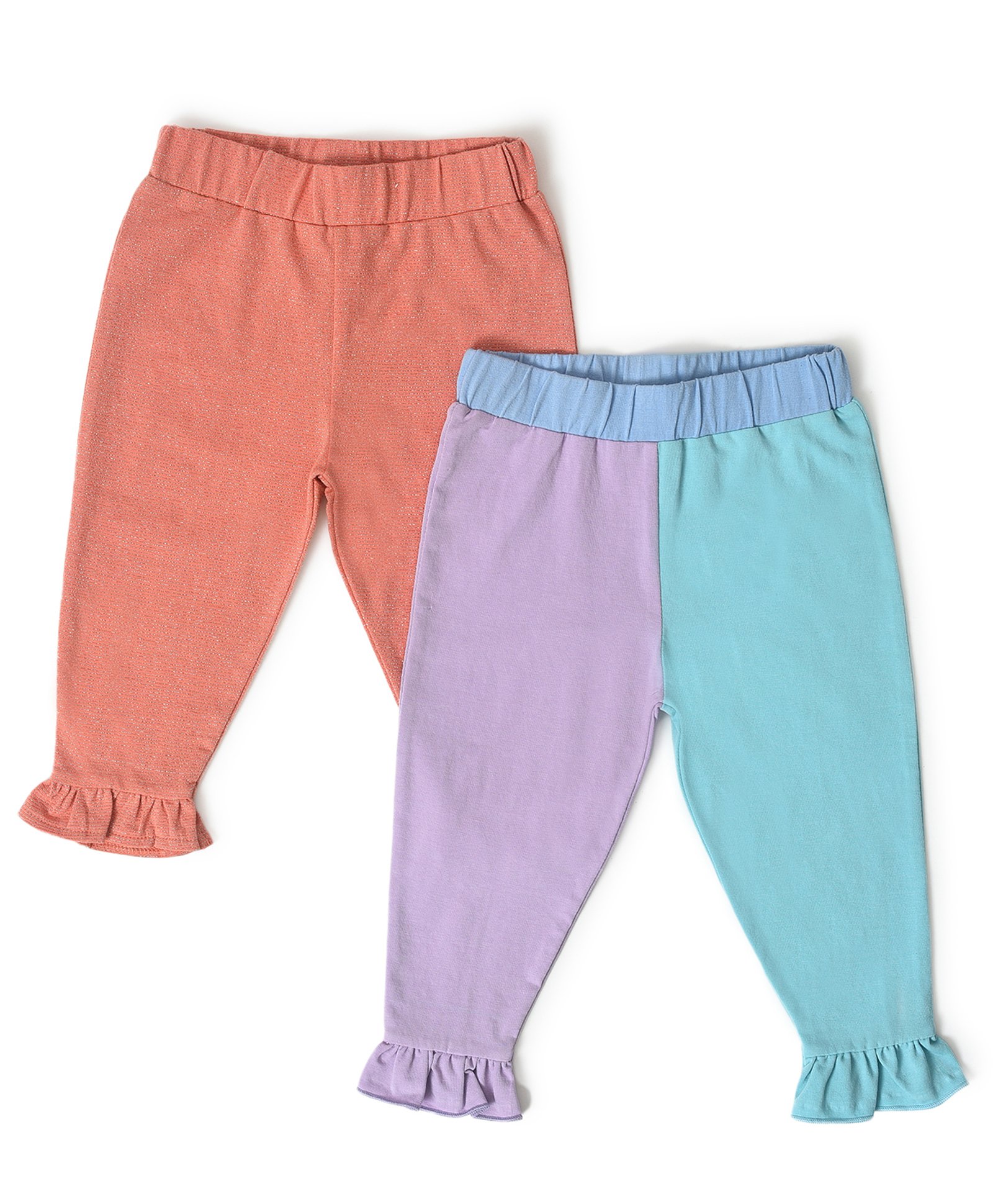 Mi Arcus 100% Cotton Pack Of 2 Colour Blocked Leggings - Multi Colour-picture-10