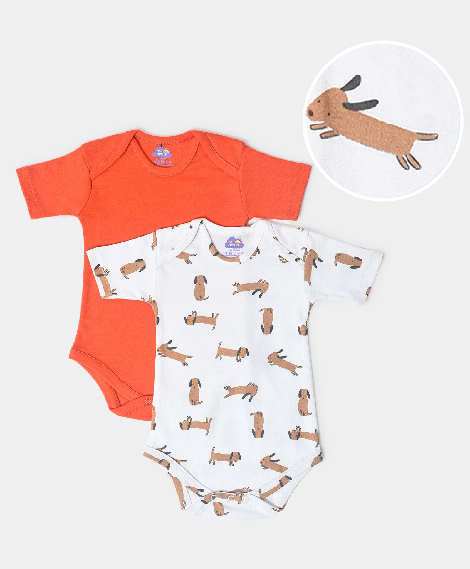 Mi Arcus  Cotton Hal Sleeves Solid & Printed Onesies Pack of 2 Dark Orange & White-picture-3
