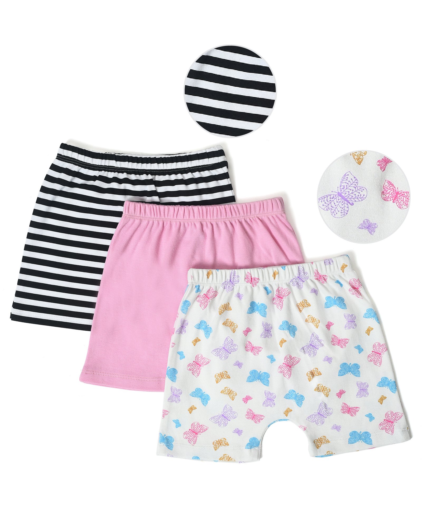 Mi Arcus  Cotton Striped Solid & Butterfly Print Shorts Pack of 3 Black,Grey & Blue-image-28