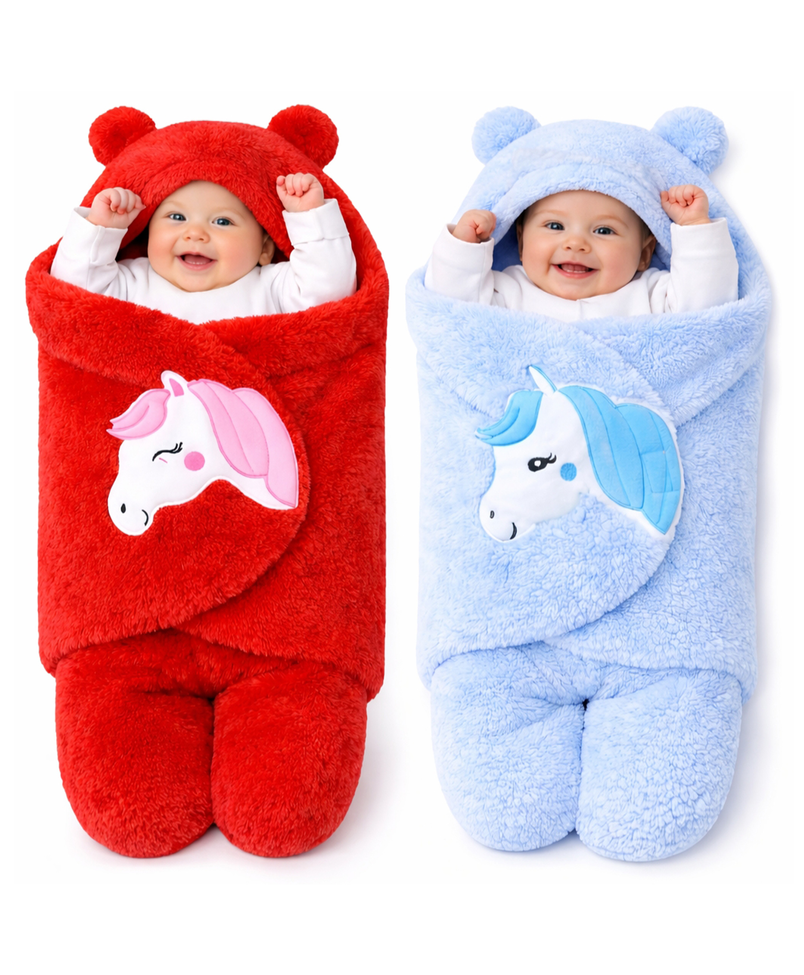 Brandonn Wearable Hooded Baby Swaddle Blanket Pack of 2  - Red & Sky Blue-picture-11