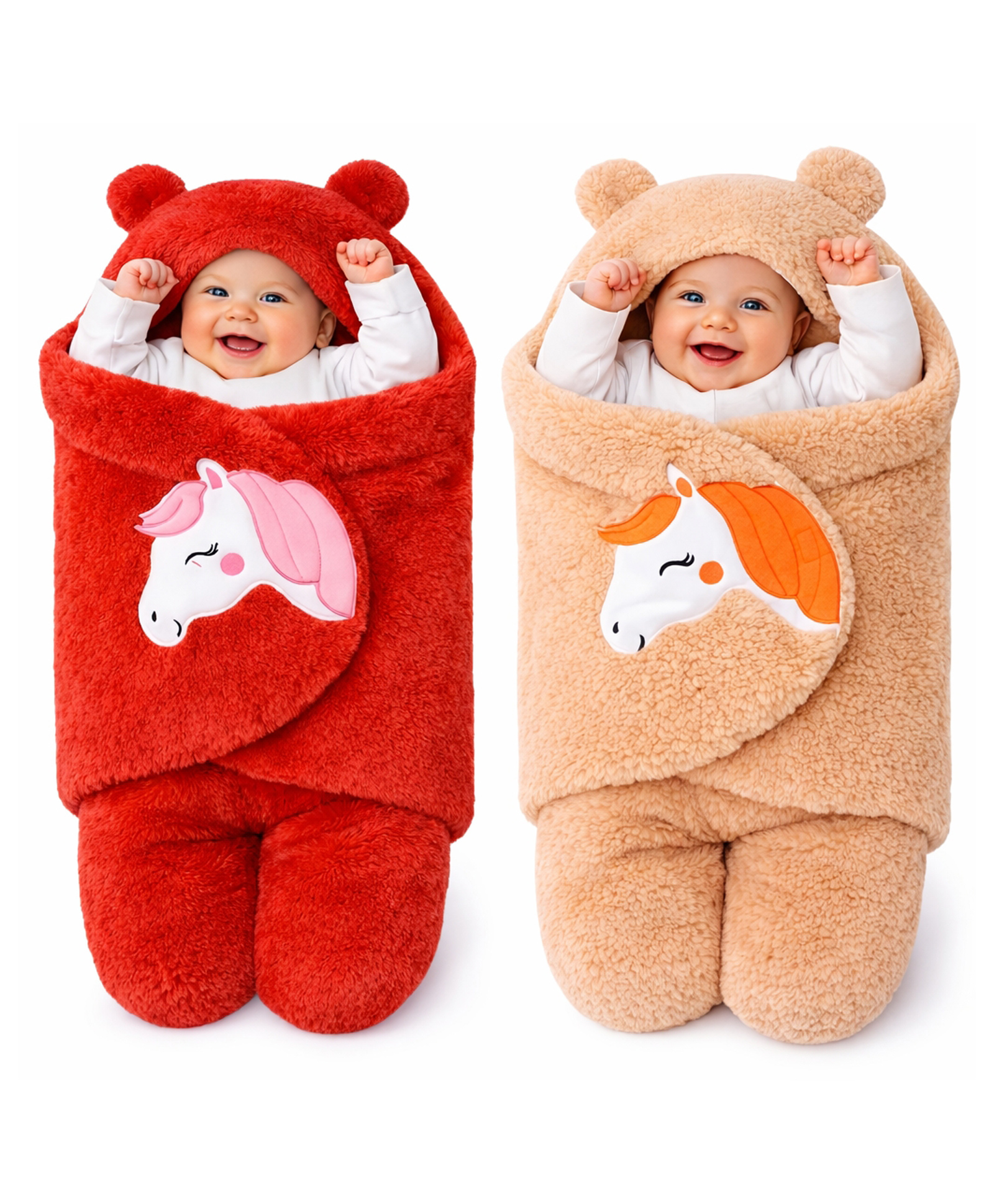 Brandonn Wearable Hooded Baby Swaddle Blanket Pack of 2 - Red & Beige-picture-37