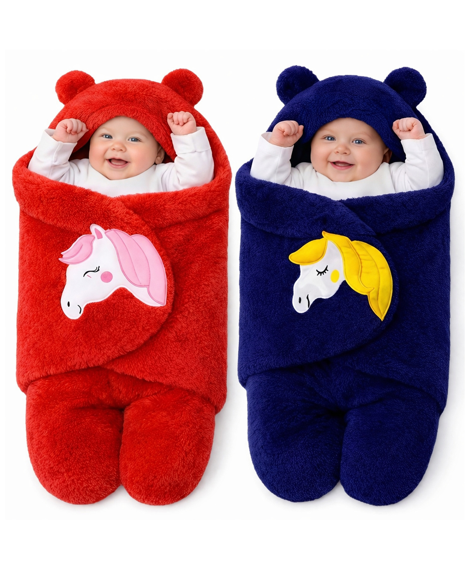 Brandonn Wearable Hooded Baby Swaddle Blanket Pack of 2 - Red & Navy Blue-picture-47