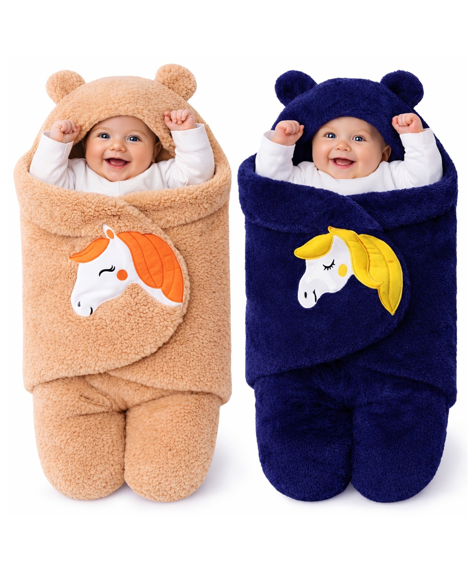 Brandonn Wearable Hooded Baby Swaddle Blanket Pack of 2 - Navy Blue & Beige-picture-23