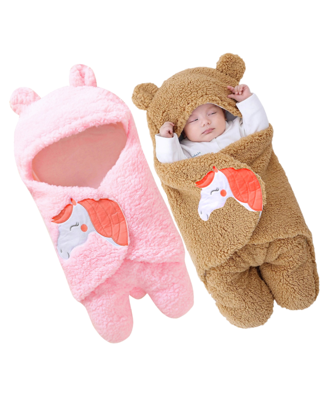 Brandonn Wearable Hooded Baby Swaddle Blanket Pack of 2 - Beige & Pink-picture-39