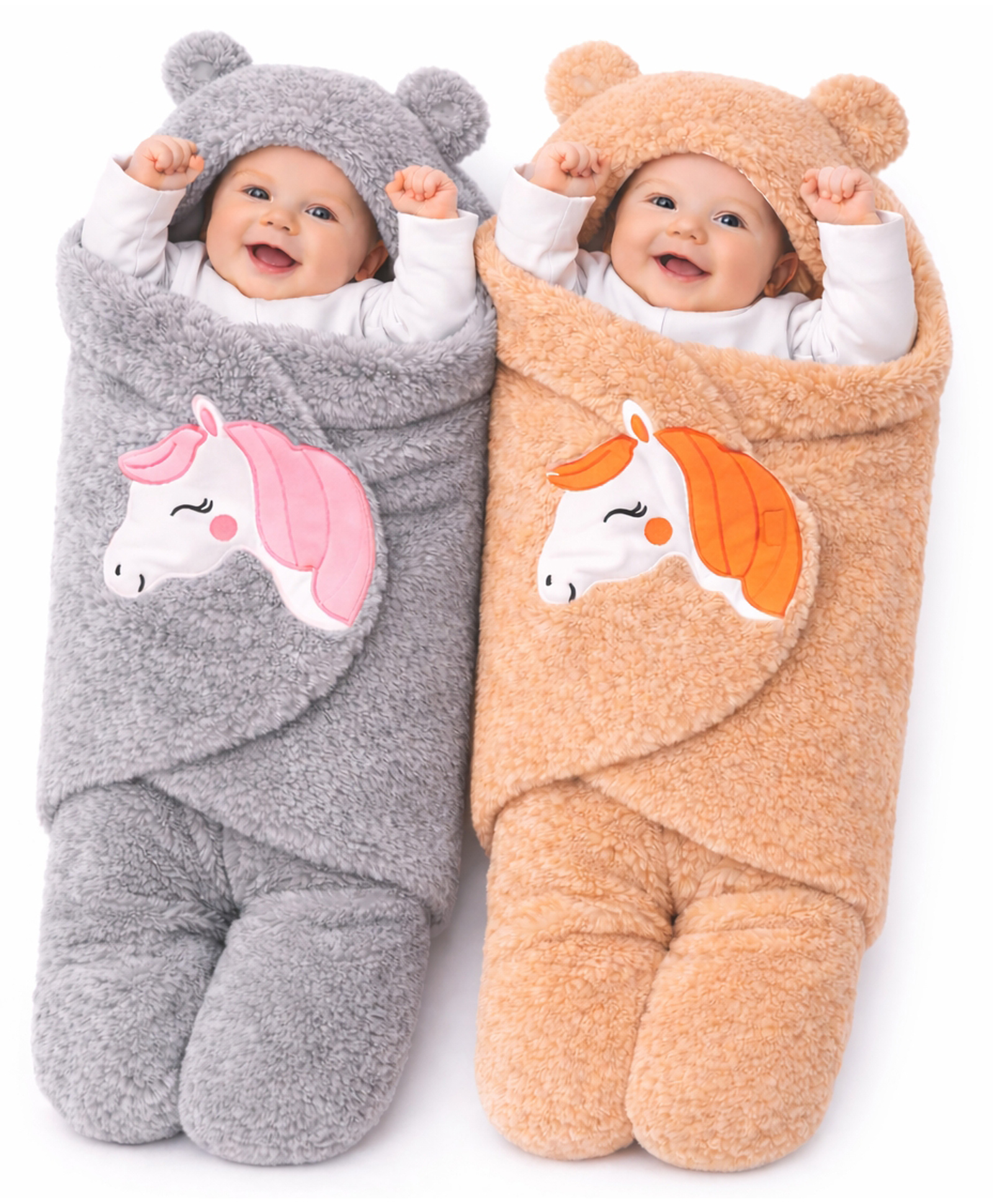 Brandonn Wearable Hooded Baby Swaddle Blanket Pack of 2 - Beige & Grey-picture-19