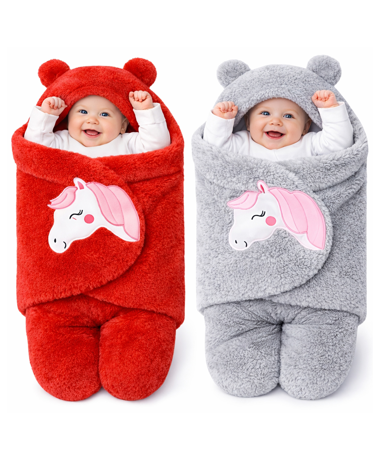 Brandonn Wearable Hooded Baby Swaddle Blanket Pack of 2 - Red & Grey-picture-38