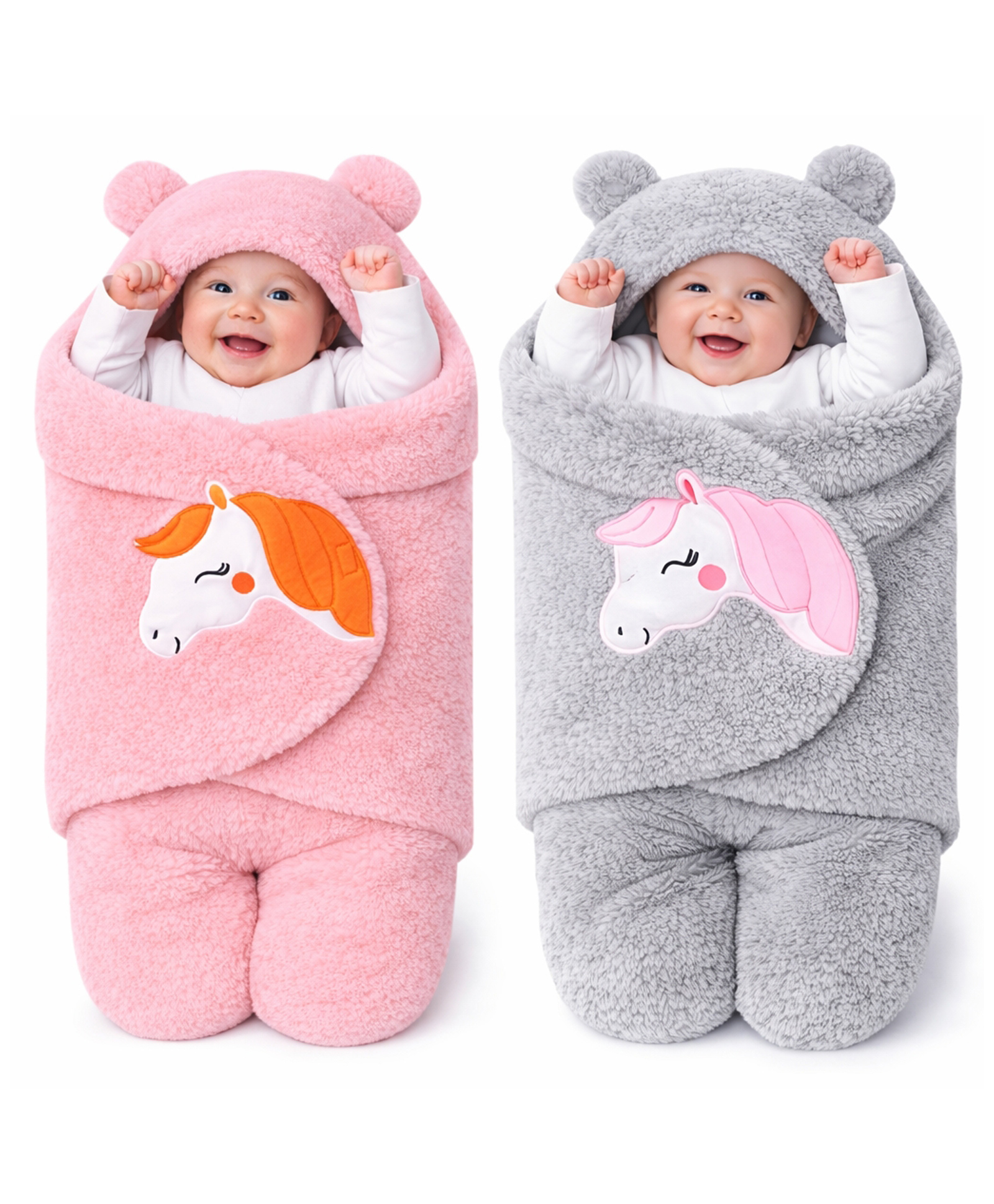 Brandonn Wearable Hooded Baby Swaddle Blanket Pack of 2 - Pink & Grey-picture-26